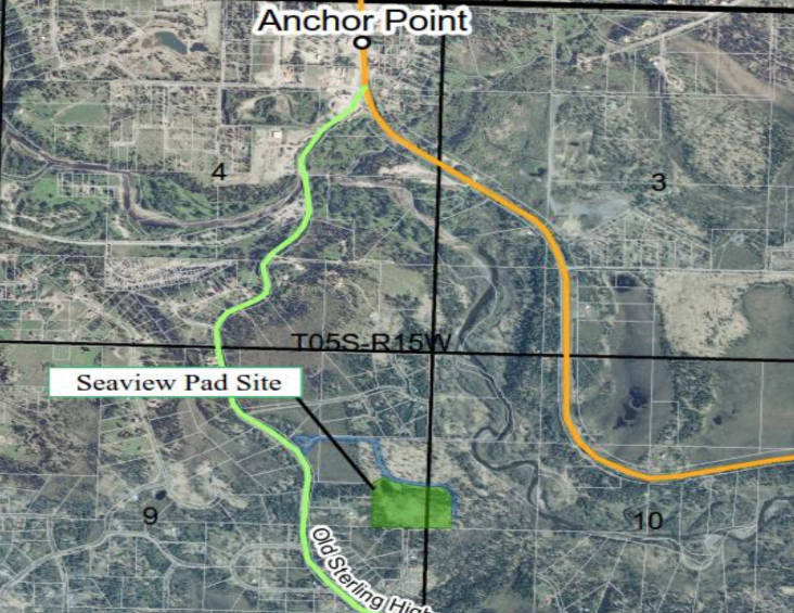 This map shows the site of a proposed Hilcorp well pad off the Old Sterling Highway. (Illustration provided)