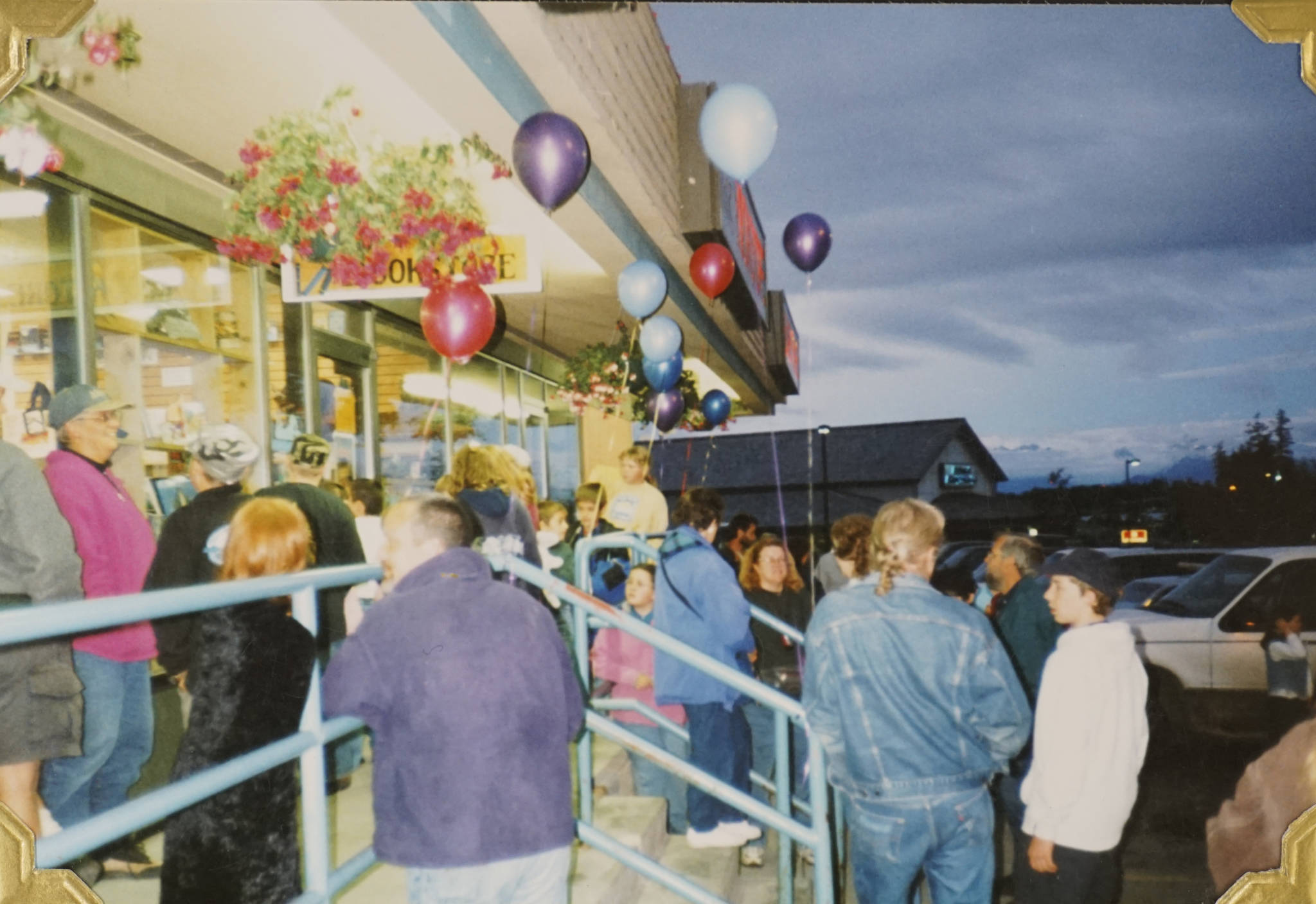A photo from the Homer Bookstore’s archives shows the crowd at its first Harry Potter party on July 8, 2000. The Homer Bookstore was then in the Safeway mall on the Sterling Highway in Homer, Alaska — one of several locations the store has been since the Post family bought the store in 1978. (Photo provided)