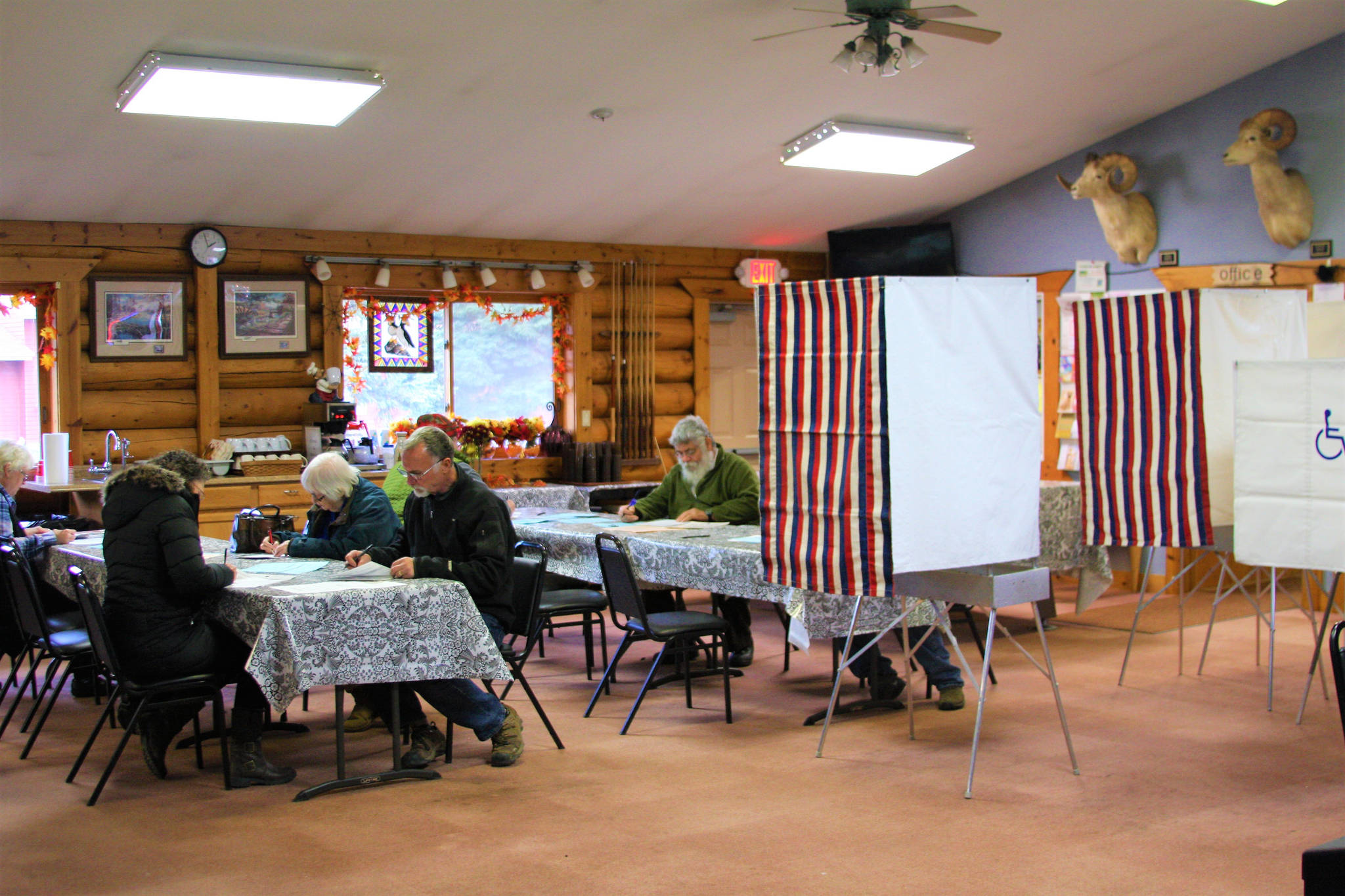 Anchor Point residents turn up to their polling place at the Anchor Point Senior Center to cast their ballots for the long-anticipated midterm elections on Tuesday, Nov. 6, 2018, in Anchor Point, Alaska. Election officials noted that voter turnout was one of the highest they’d seen in the community, and remained steady all day. (Photo by Delcenia Cosman)