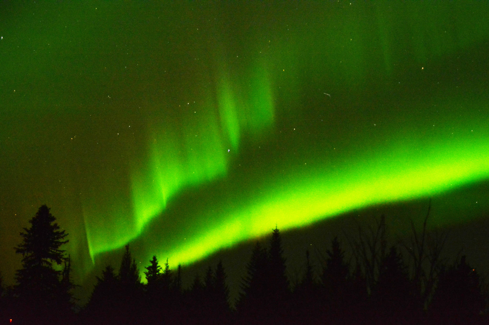 Northern lights shine over Diamond Ridge about 8:30 p.m. Sunday, Nov. 4, 2018 in Homer, Alaska. (Photo by Michael Armstrong/Homer News)