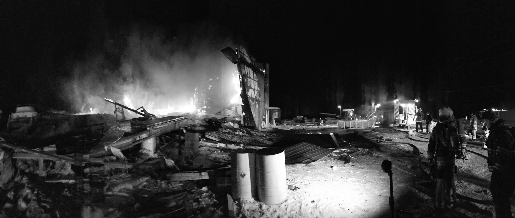 Kachemak Emergency Services firefighters respond to a shop fire off Basargin Road near Homer, Alaska, on Jan. 10, 2019. (Photo provided)