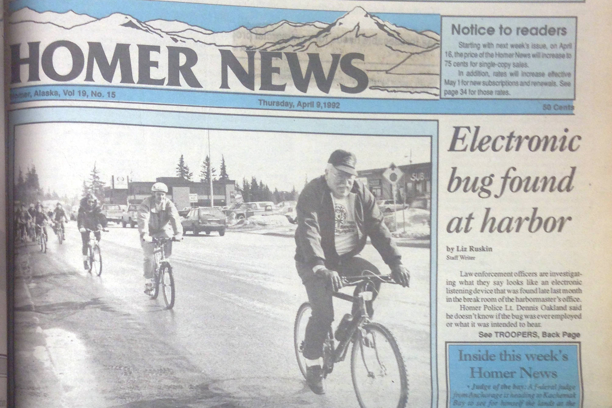 The cover of the April 3, 1992 Homer News, the last issue before the price increased from 50 cents to 75 cents. (Photo by Michael Armstrong/Homer News)