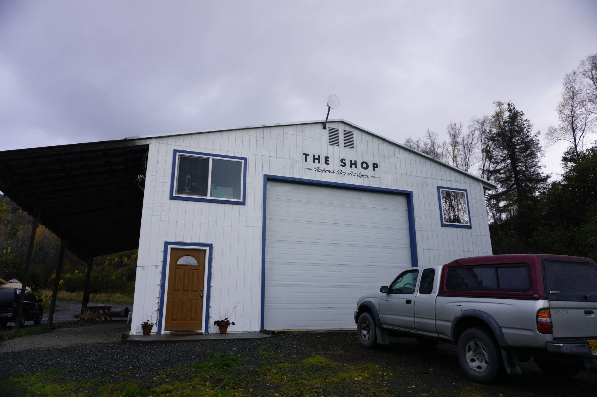 The Shop, a creative art space in Kachemak City, Alaska, started by artists Elissa and David Pettibone, is shown here on Tuesday, Oct. 16, 2018. (Photo by Michael Armstrong/Homer News)