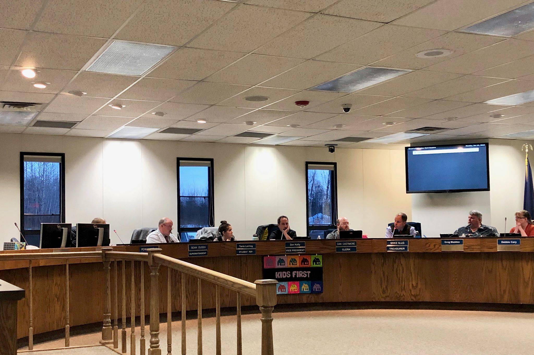 The Kenai Peninsula Borough School District Board of Education meet for a work session on Monday in Soldotna. (Photo by Victoria Petersen/Peninsula Clarion)