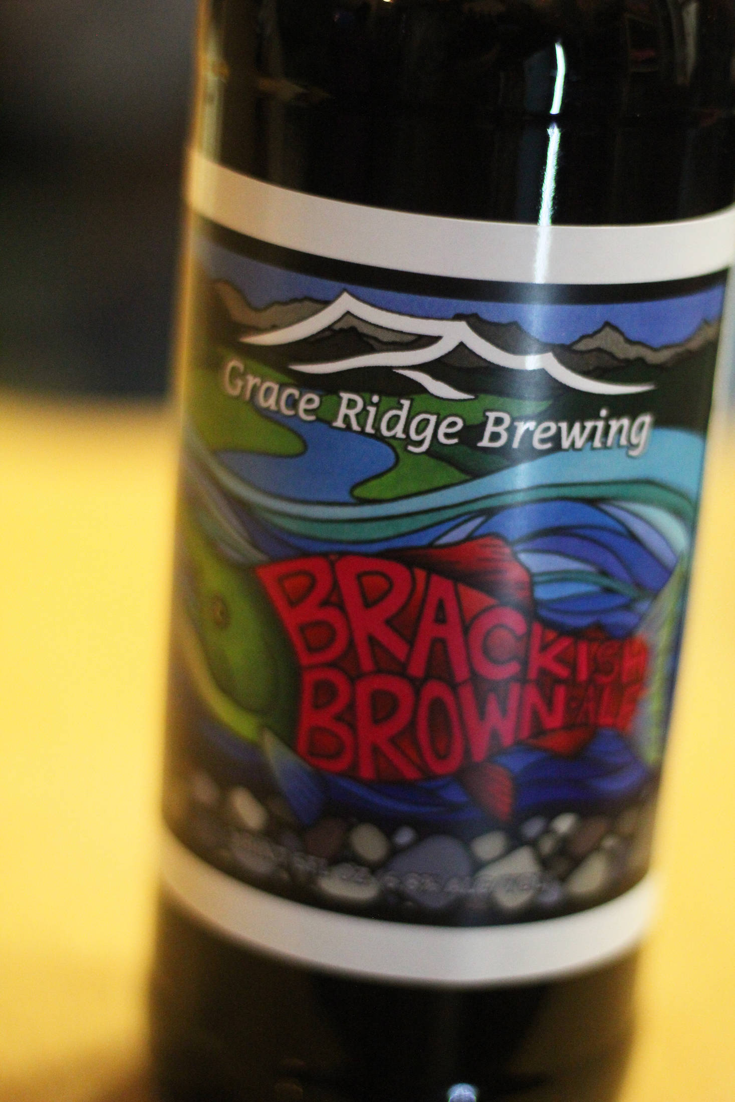 The winning label for the Brackish Brown ale rest on the counter at Grace Ridge Brewery on Friday, Feb. 1, 2019 at a First Friday event in Homer, Alaska. (Photo by Megan Pacer/Homer News)