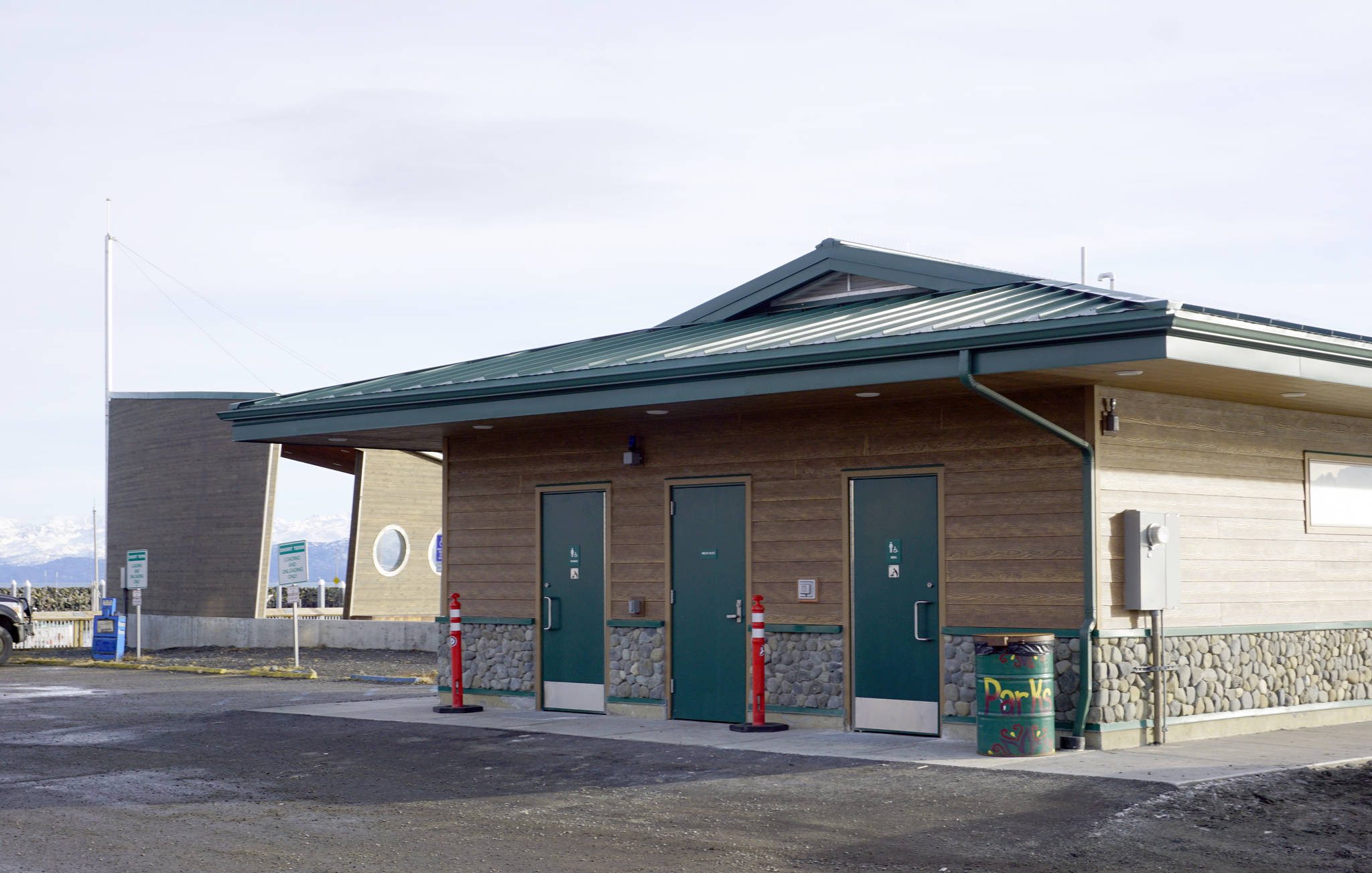 The new Ramp 2 restrooms on the Homer Spit in Homer, Alaska, as seen on Feb. 8, 2019. The restrooms opened on Feb. 2. (Photo by Michael Armstrong/Homer New