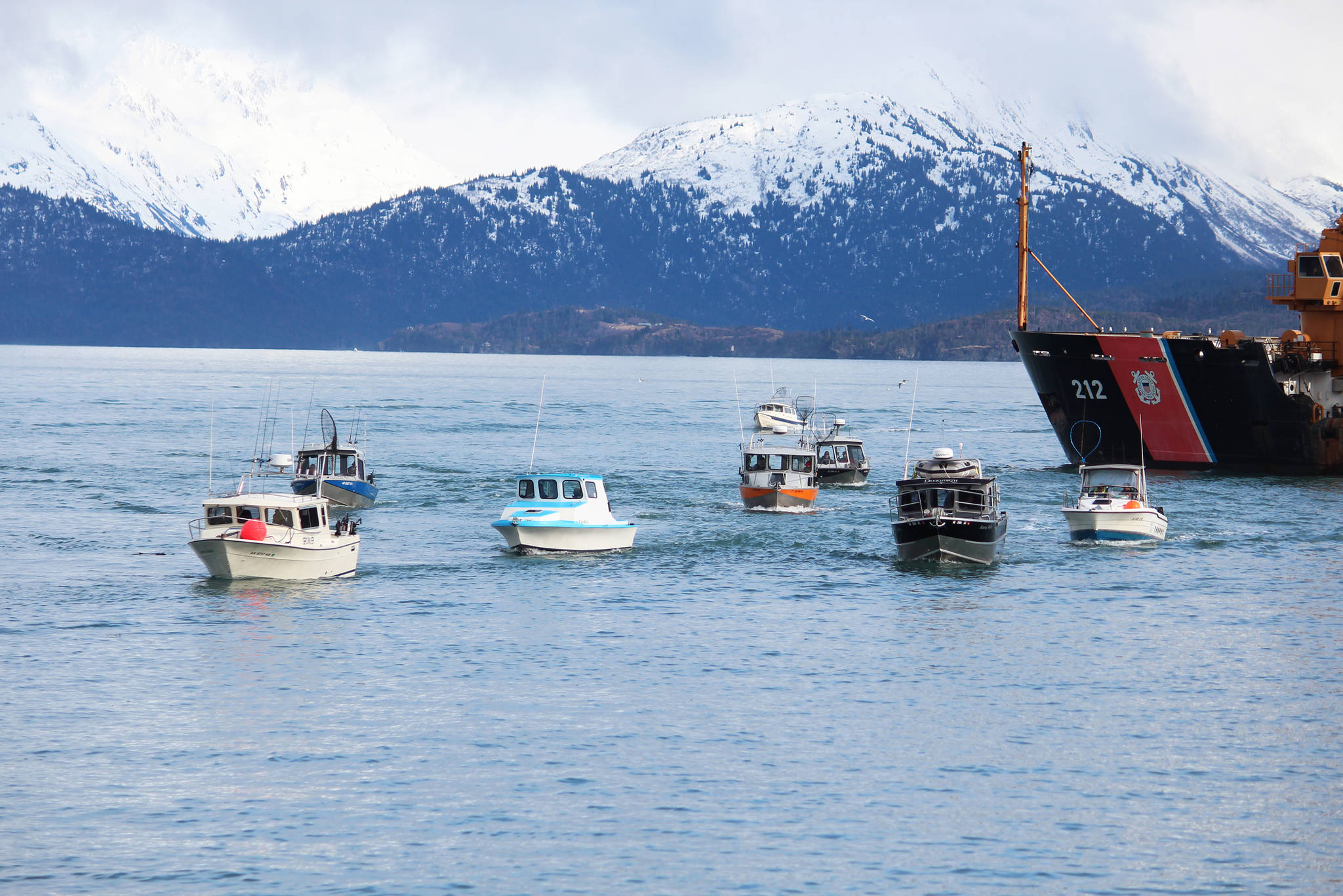 Anglers return to the Homer Harbor at the end of the Homer Winter King Salmon Tournament held Saturday, March 23, 2019 in Homer, Alaska. (Photo by Megan Pacer/Homer News)