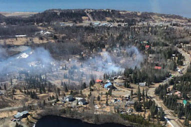 An aerial view of a brush fire in Ninilchik on Saturday. (Photo by Tim Whitesell/Division of Forestry)