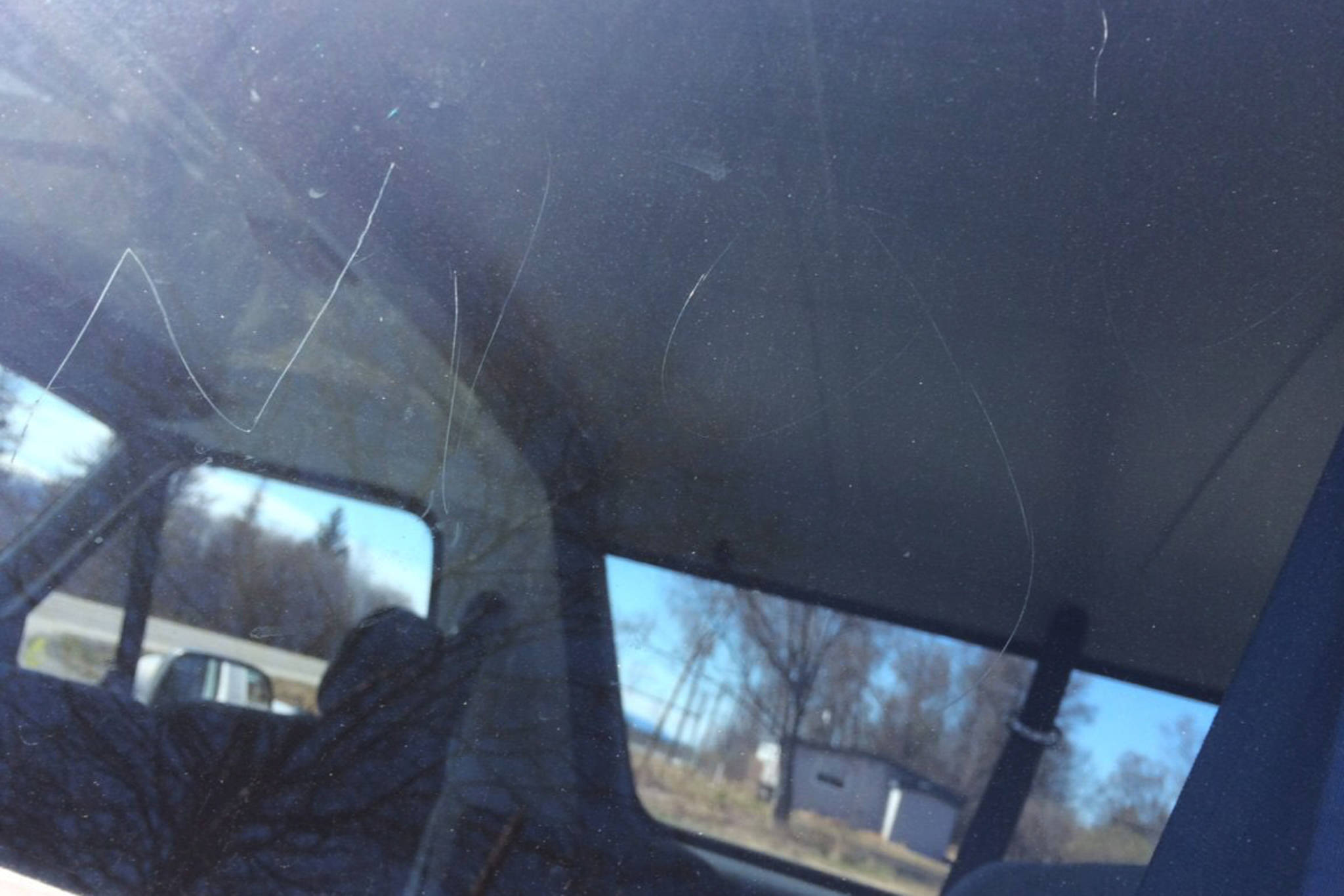 The N-word was scrawled into the window of a white Ford Bronco at Dave’s Auto Repair, shown here Friday, April 26, 2019 just outside of Homer, Alaska. (Photo courtesy Dave Johnson)