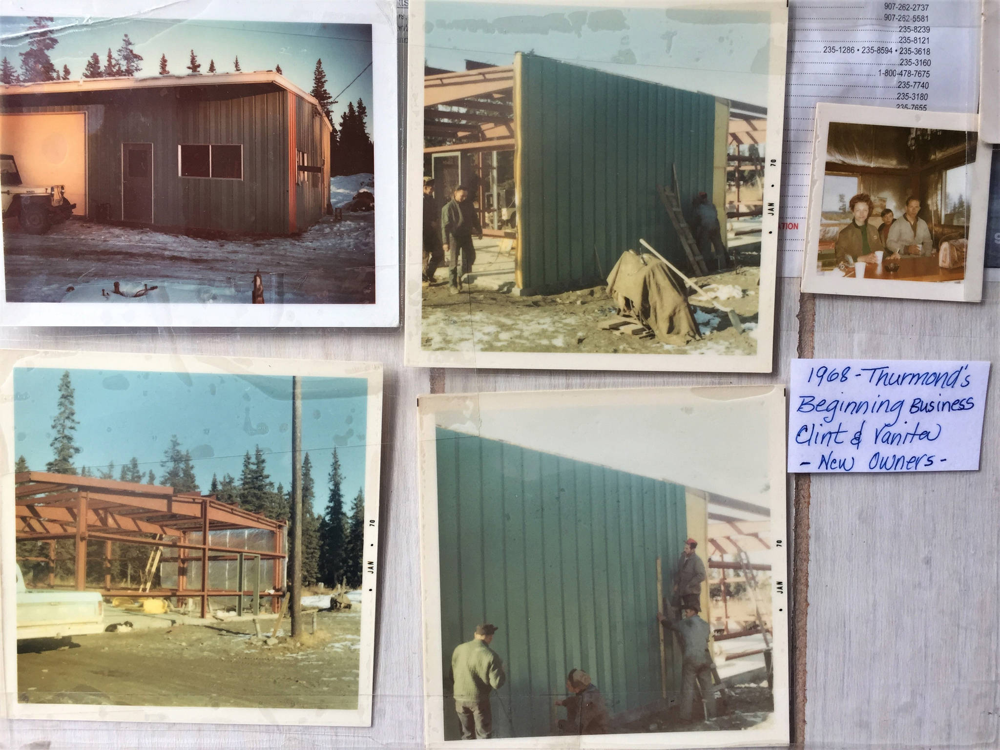 A collection of old photographs from 1968, when Thurmond’s was first being built in Anchor Point by Clint and Vanita Thurmond. (Photos courtesy of Thurmond’s Far West Auto)