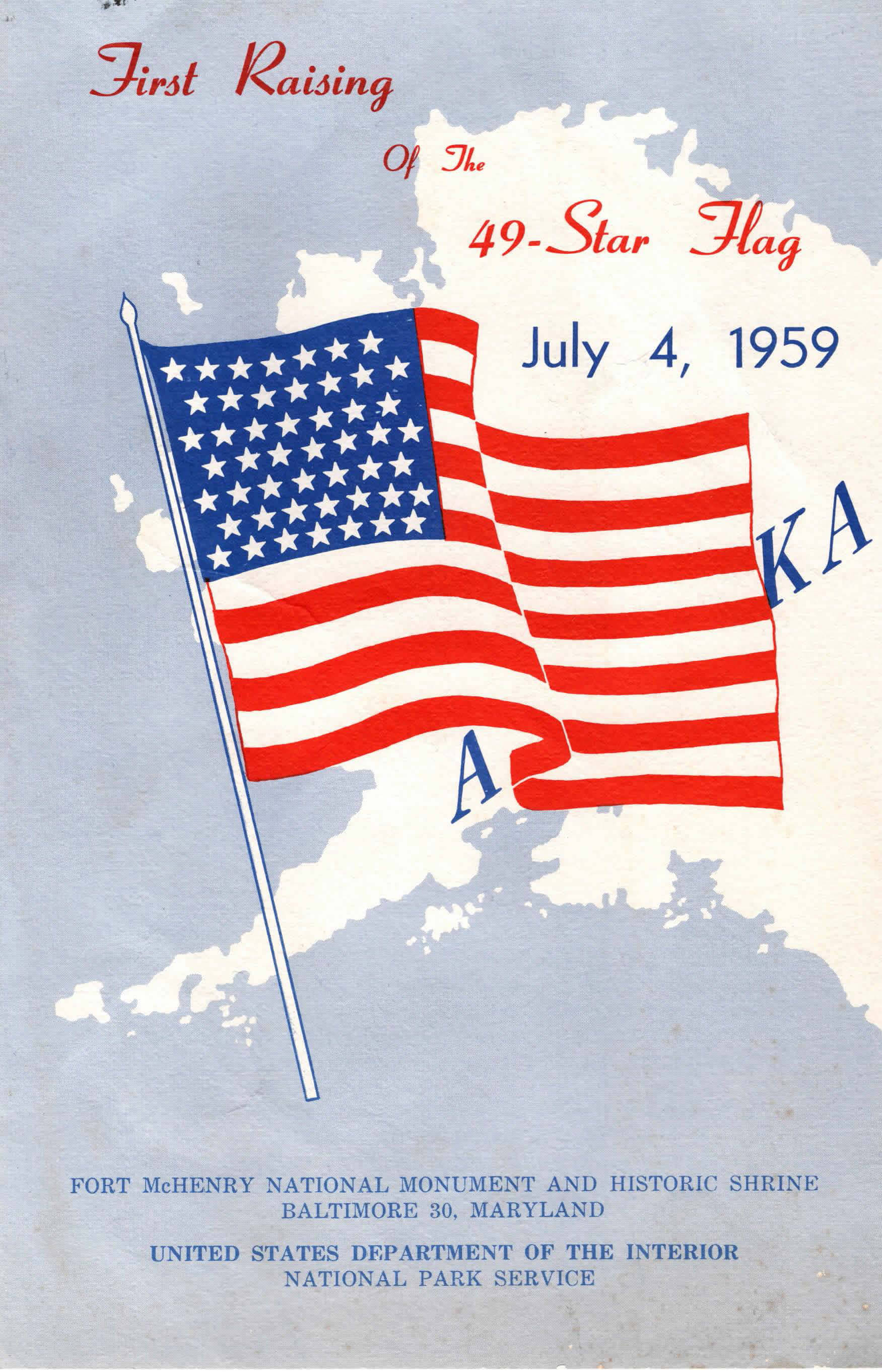 The cover of the program for the first raising of the 49-star U.S. flag on July 4, 1959, at Fort McHenry National Monument in Baltimore, Maryland. (Photo by Marcia Kuszmaul)