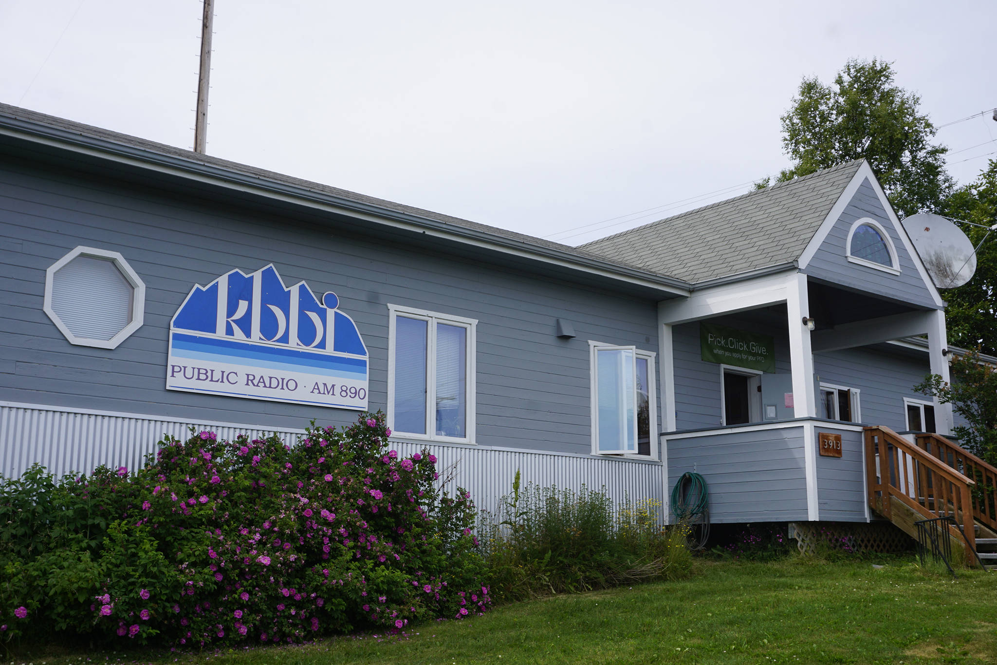 The KBBI Public Radio office and studio is on Kachemak Way, as seen in this photo taken July 2m 2019, in Homer, Alaska. (Photo by Michael Armstrong/Homer News)