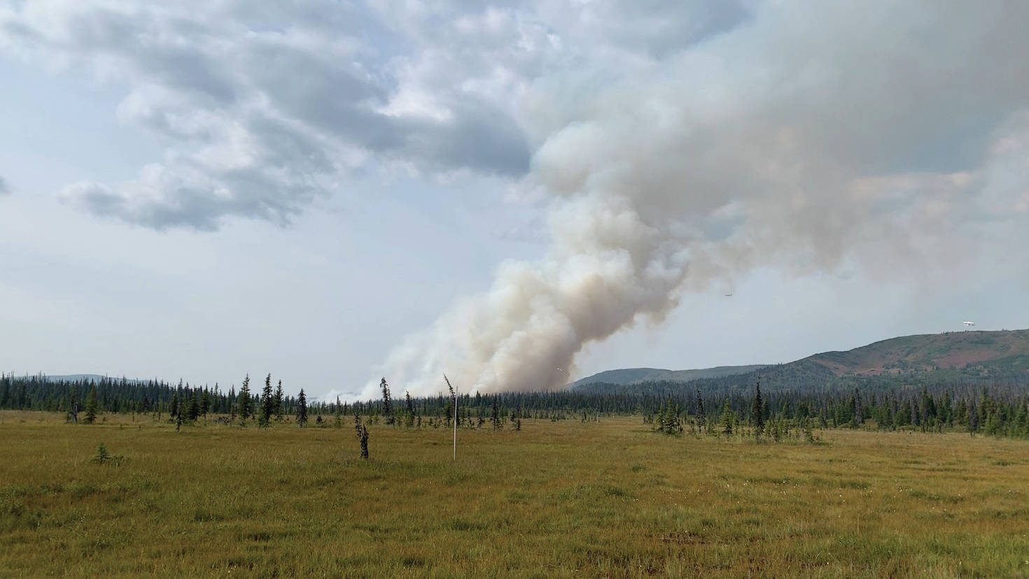 This photo of the Caribou Lake fire was taken about 5 p.m. Monday, Aug. 19, 2019, northeast of Homer, Alaska, about two hours after Ian Pitzman texted a message reporting the fire to his wife, Stephanie Pitzman, via an inReach satellite communication device. (Photo by Ian Pitzman)