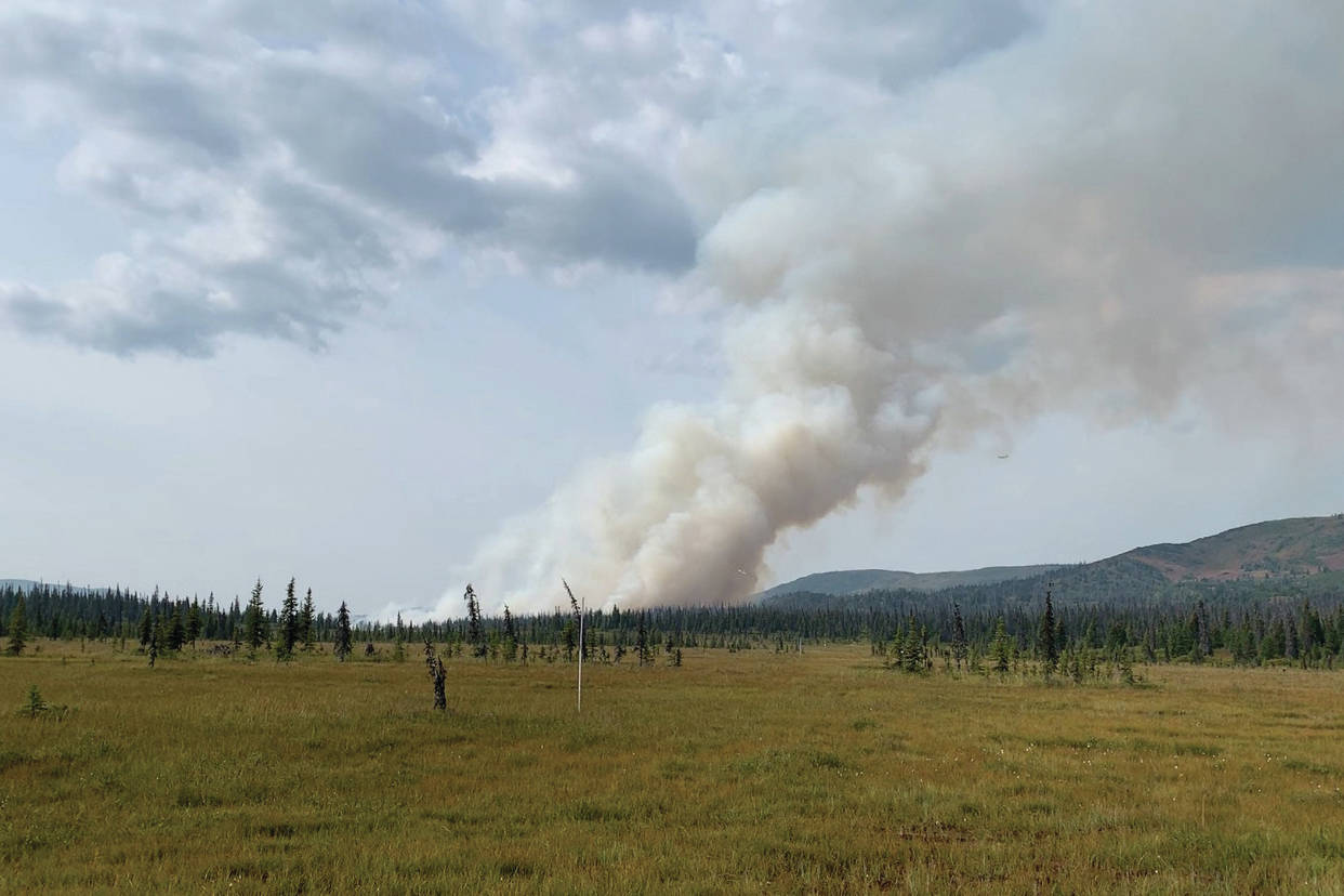 This photo of the Caribou Lake fire was taken about 5 p.m. Monday, Aug. 19, 2019, northeast of Homer, Alaska, about two hours after Ian Pitzman texted a message reporting the fire to his wife, Stephanie Pitzman, via an inReach satellite communication device. (Photo by Ian Pitzman)