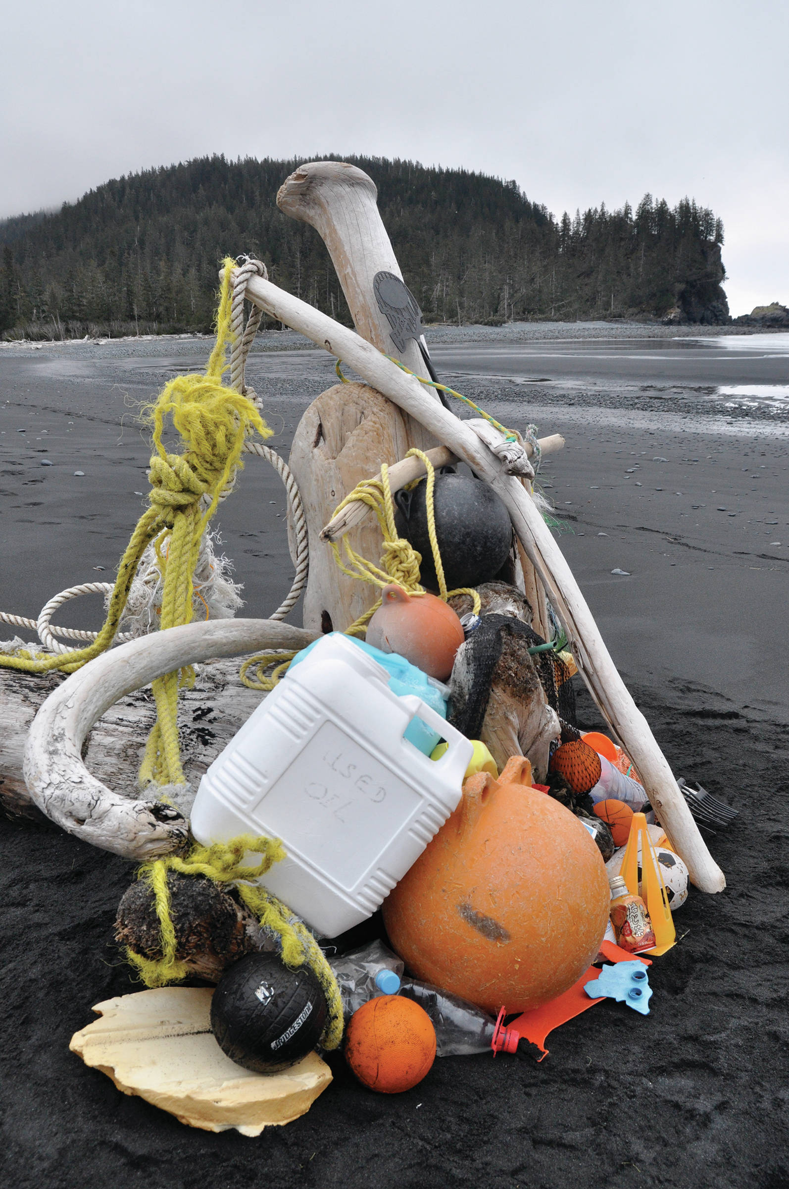 A collection of marine debris found at a clean-up in 2013 at Gore Point, Alaska. (Photo by Tim Steinberg)