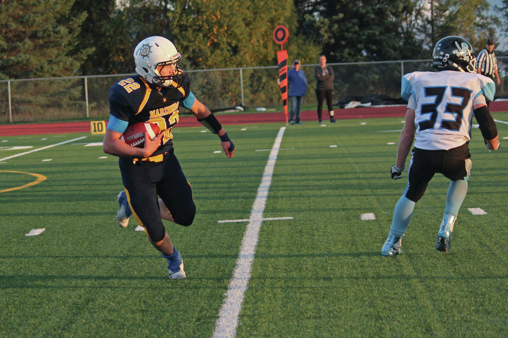 Homer’s Antonin Murachev runs the ball up the field against Valdez on Friday, Sept. 13.