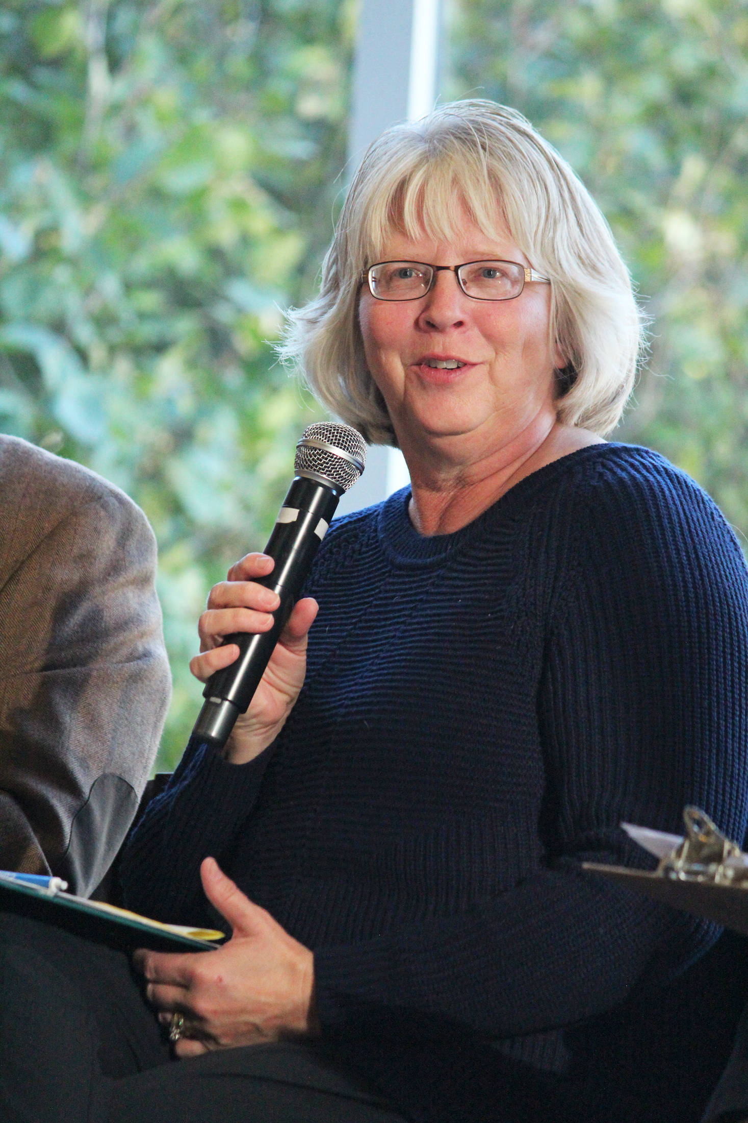 Shelly Erickson, a Homer City Council member running for re-election, speaks during a candidate forum Wednesday, Sept. 25, 2019 at the Homer Public Library in Homer, Alaska. (Photo by Megan Pacer/Homer News)
