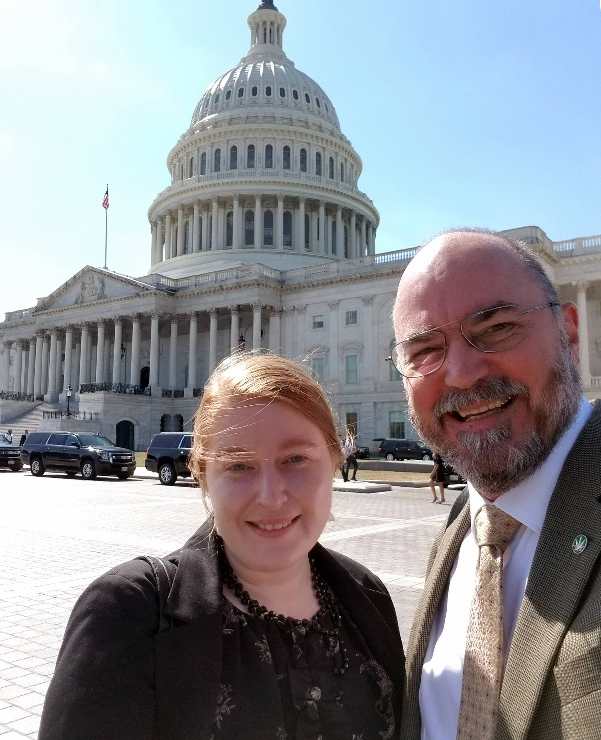 Courtesy Photo | Cary Carrigan                                Alaska Marijuana Industry Association President Lacy Wilcox and AMIA Executive Director Cary Carrigan stand in front of the Capitol during a visit to Washington, D.C. to advocate for legislation that could enable banks to work with marijuana businesses.