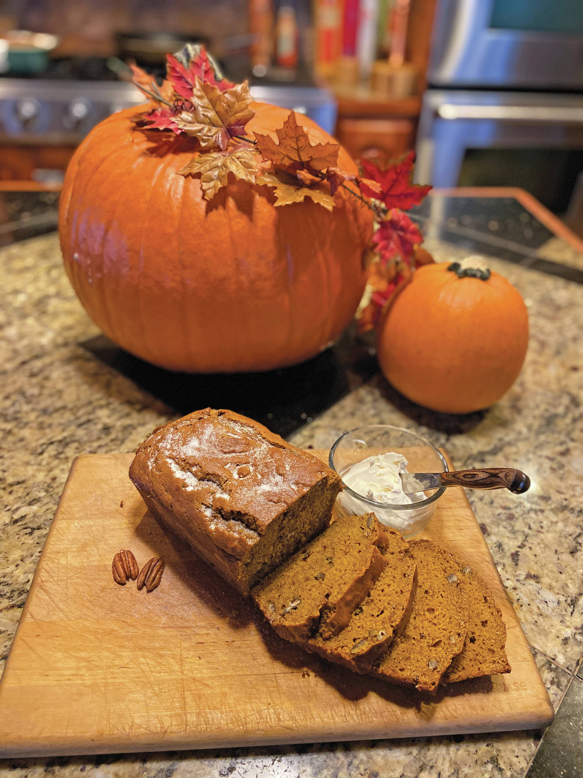 A little bit of pumpkin butter is the perfect complement to Teri Robl’s pumpkin bread, as seen here in her kitchen on Oct. 29, 2019, in Homer, Alaska. (Photo by Teri Robl)                                A little bit of pumpkin butter is the perfect complement to Teri Robl’s pumpkin bread, as seen here in her kitchen on Oct. 29, 2019, in Homer, Alaska. (Photo by Teri Robl)