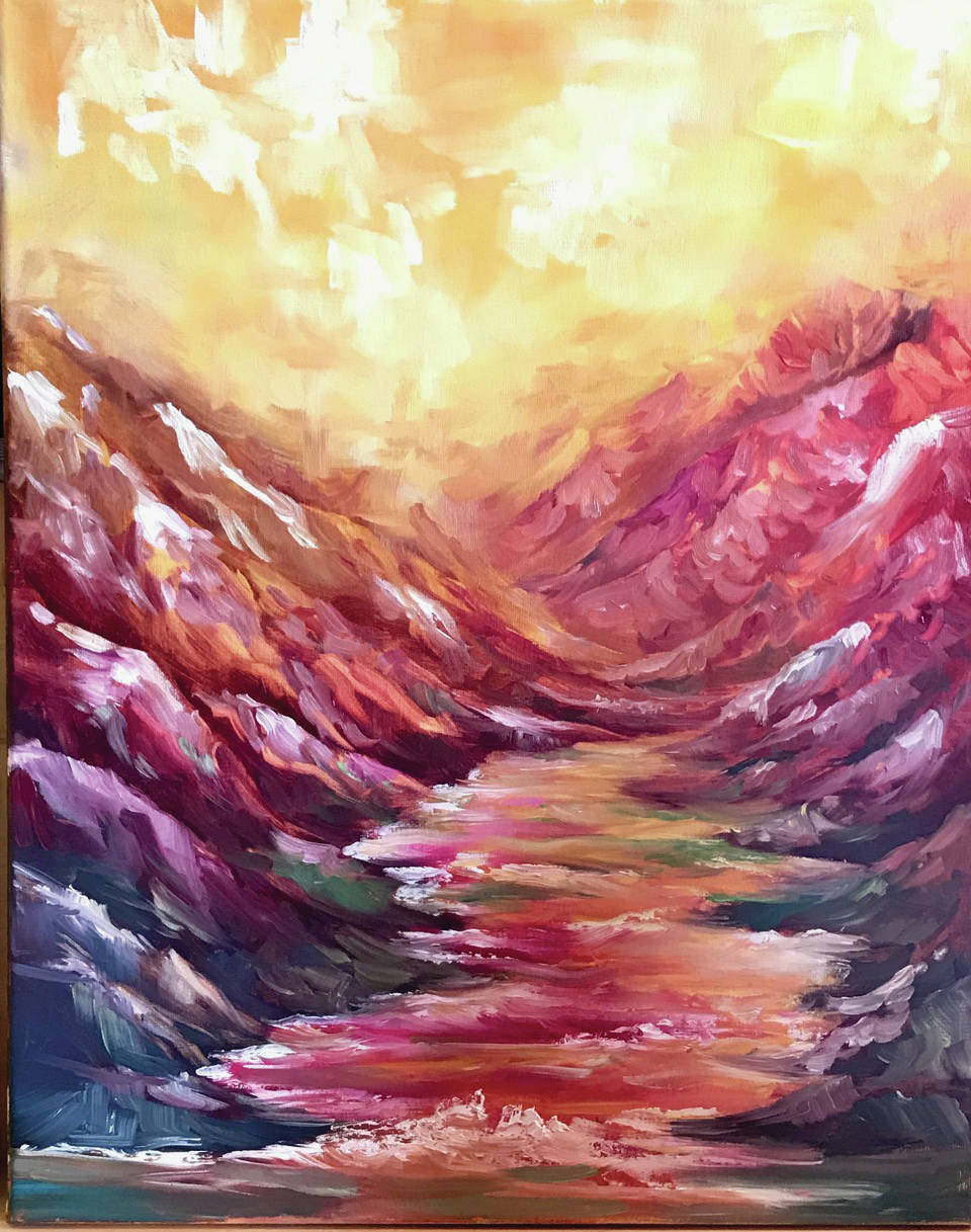 Jen DePesa’s painting of a landscape is one of the paintings from a student art show opening on Friday, Nov. 1, 2019, at the Kachemak Bay Campus in Homer, Alaska. (Photo provided, Asia Freeman)