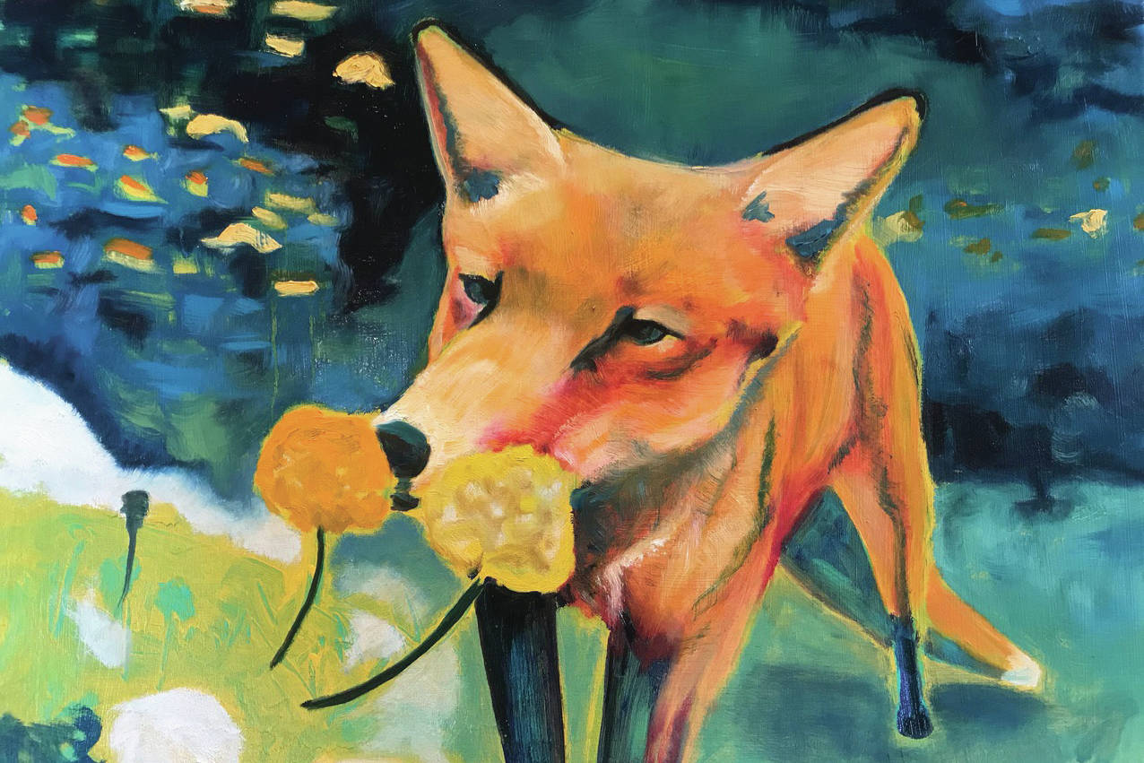 Britni Siekaniec’s painting of a fox is one of the paintings from a student art show opening on Friday, Nov. 1, 2019, at the Kachemak Bay Campus in Homer, Alaska. (Photo provided, Asia Freeman)