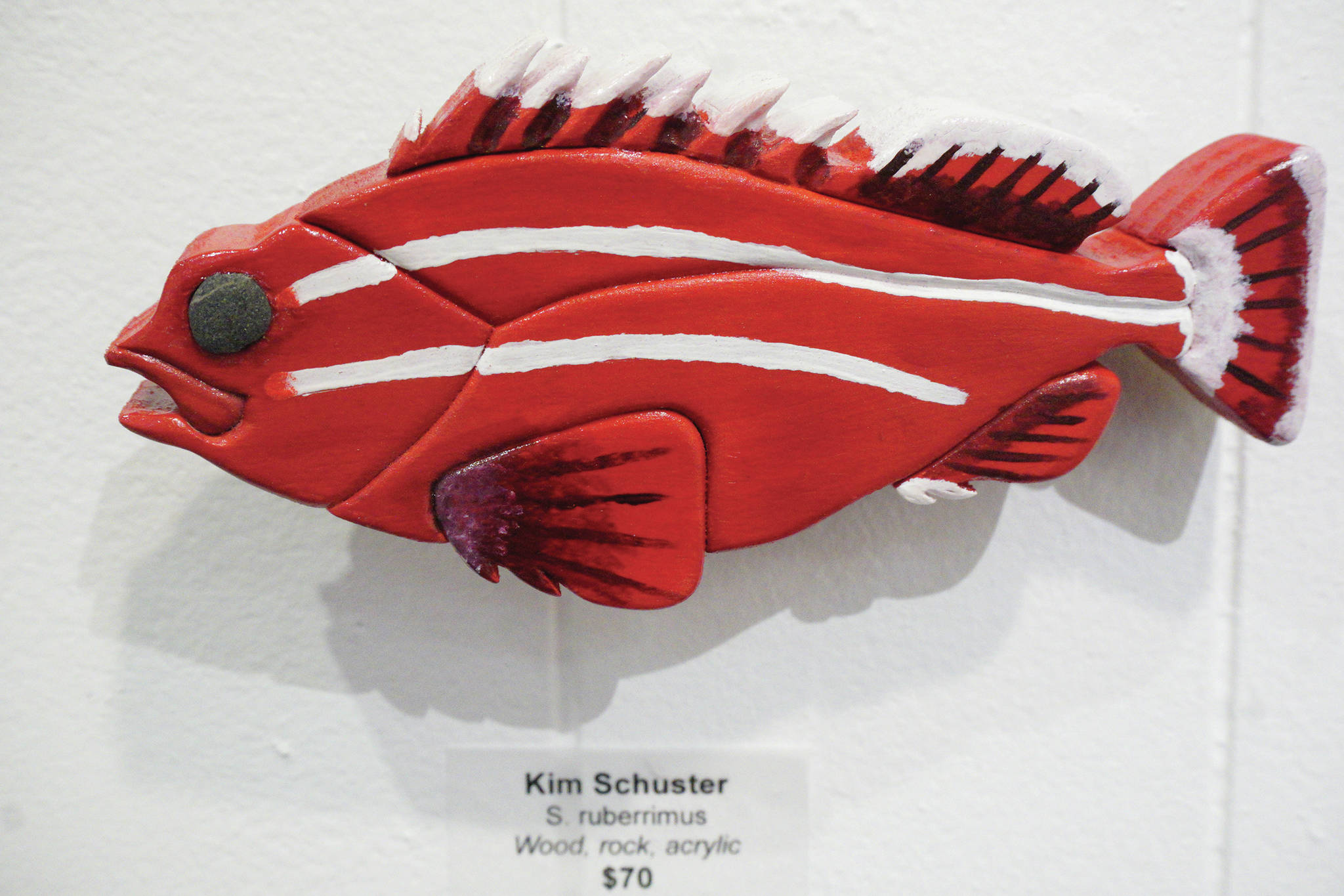 Kim Schuster’s “S. rubberimus”” is one of the pieces in the 5x7 show at the Homer Council on the Arts that opened on Nov. 1, 2019, in Homer, Alaska. (Photo by Michael Armstrong/Homer News)