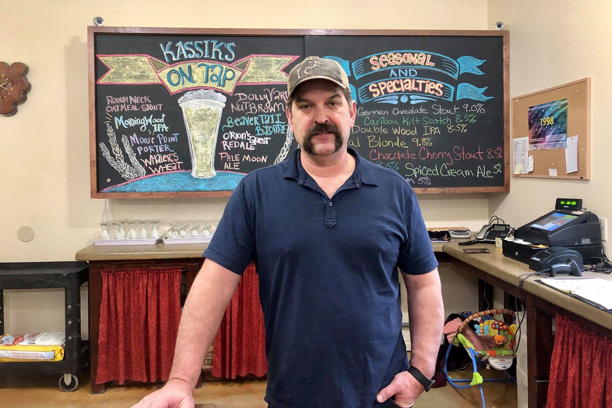 Rick McGlasson, who bought Kassik’s Brewery in Nikiski with his wife Michelle, held a meet and greet event last week at the brewery’s taproom, on Dec. 13, 2019, in Nikiski, Alaska. (Photo by Victoria Petersen/Peninsula Clarion)