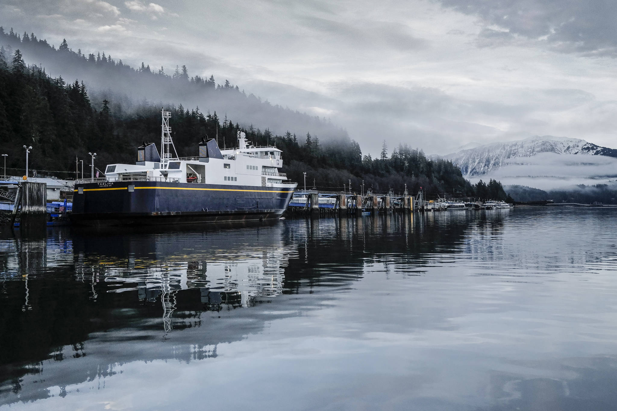Michael Penn | Juneau Empire                                 The Alaska Marine Highway System’s Tazlina sits at the Auke Bay Terminal on Monday, Dec. 9, 2019.