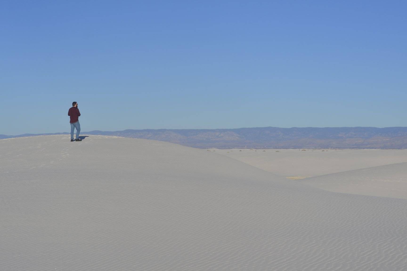 Nate on the dunes at White Sands National Monument in New, Mexico. (Photo by Victoria Petersen/Peninsula Clarion)