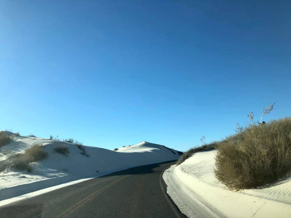 Photo by Victoria Petersen/Peninsula Clarion                                 Driving through White Sands National Monument in New Mexico.