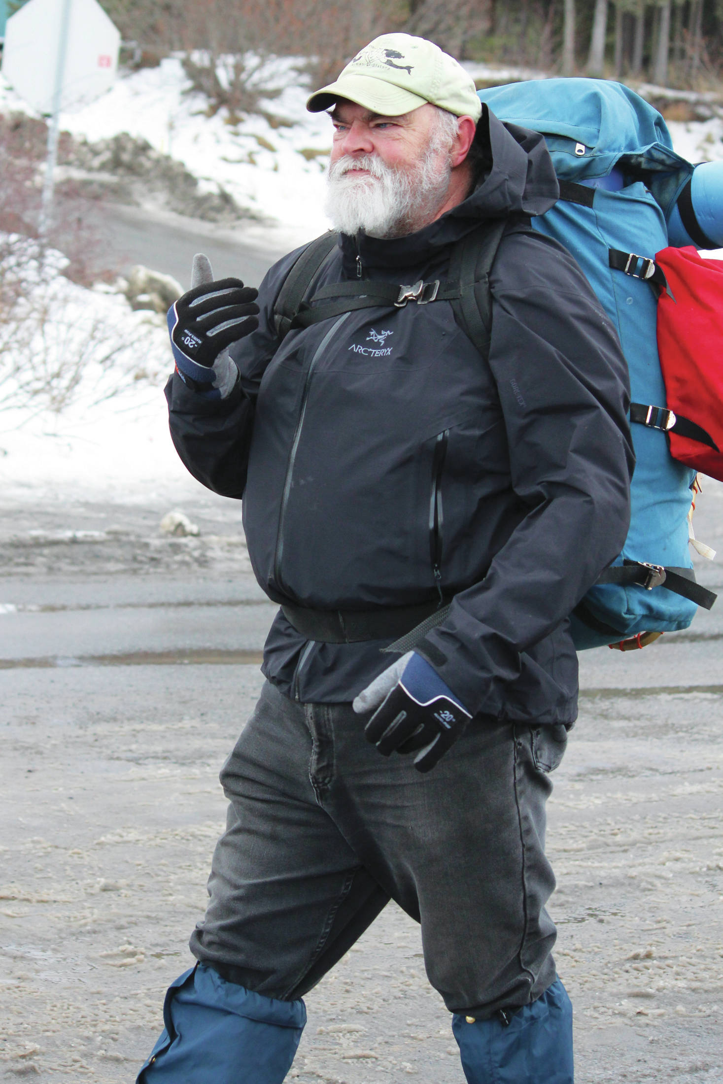 Homer Mayor Ken Castner marches in this year’s Homer Winter Carnival Parade on Saturday, Feb. 8, 2020 on Pioneer Avenue in Homer, Alaska. (Photo by Megan Pacer/Homer News)