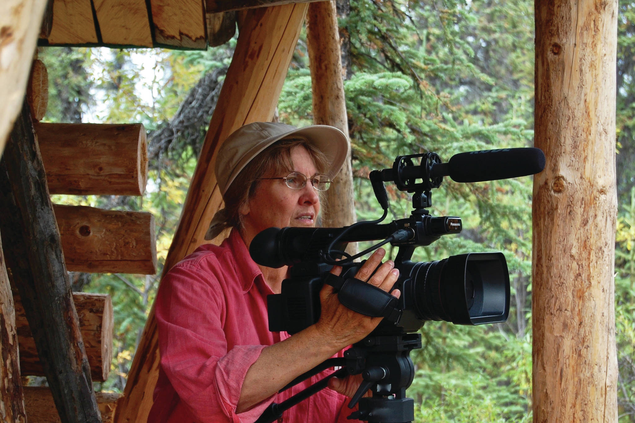 Jean Aspen operates a camera for the movie “ReWilding Kernwood,” filmed from 2016 to 2018 on the Chandalar River in the Brooks Range, Alaska. (Photo courtesy of Jean Aspen)