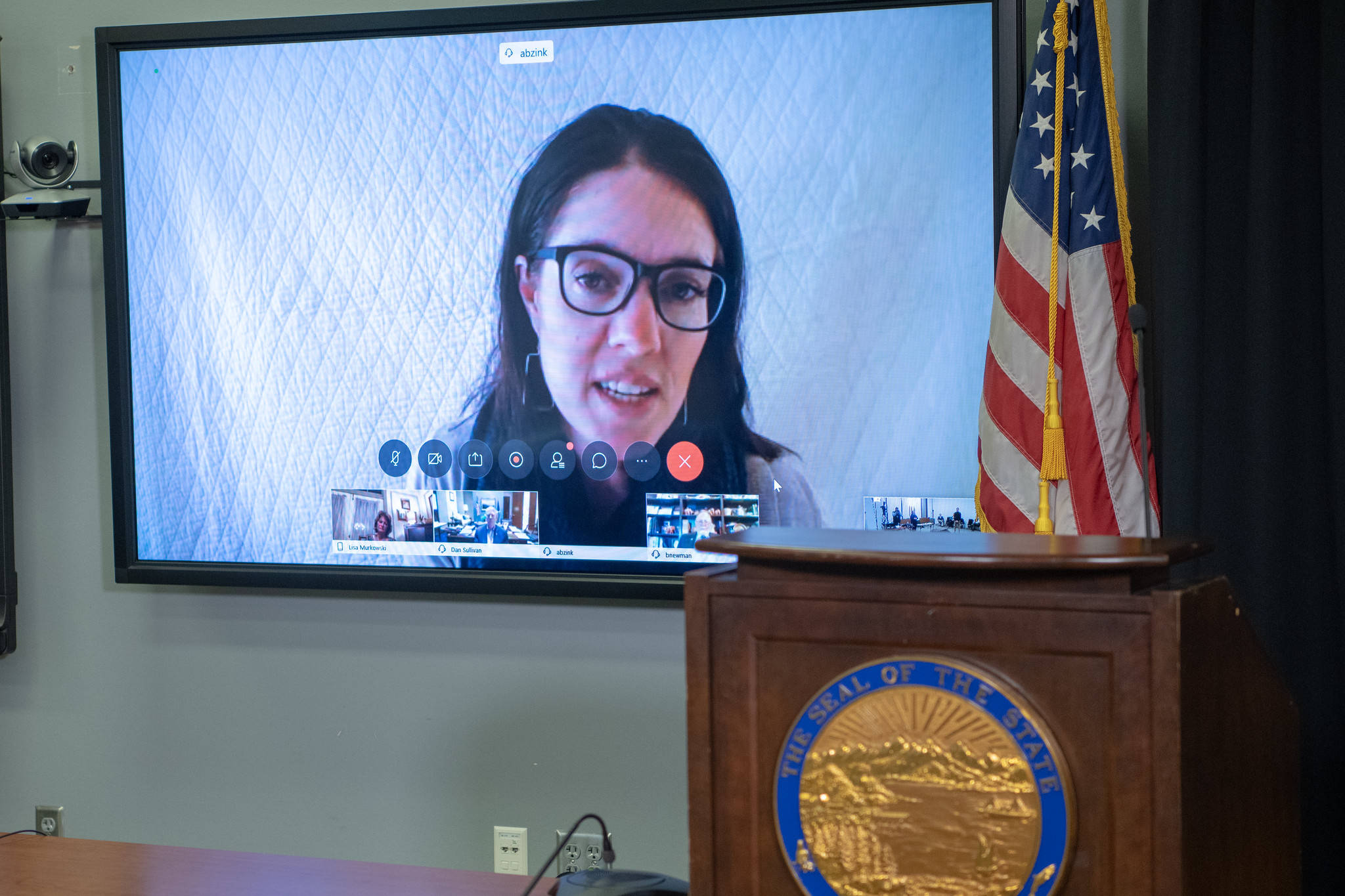 Chief Medical Officer Dr. Anne Zink participates via teleconference in the state’s daily press briefing on the new coronavirus on Monday, March 30, 2020. (Courtesy photo)