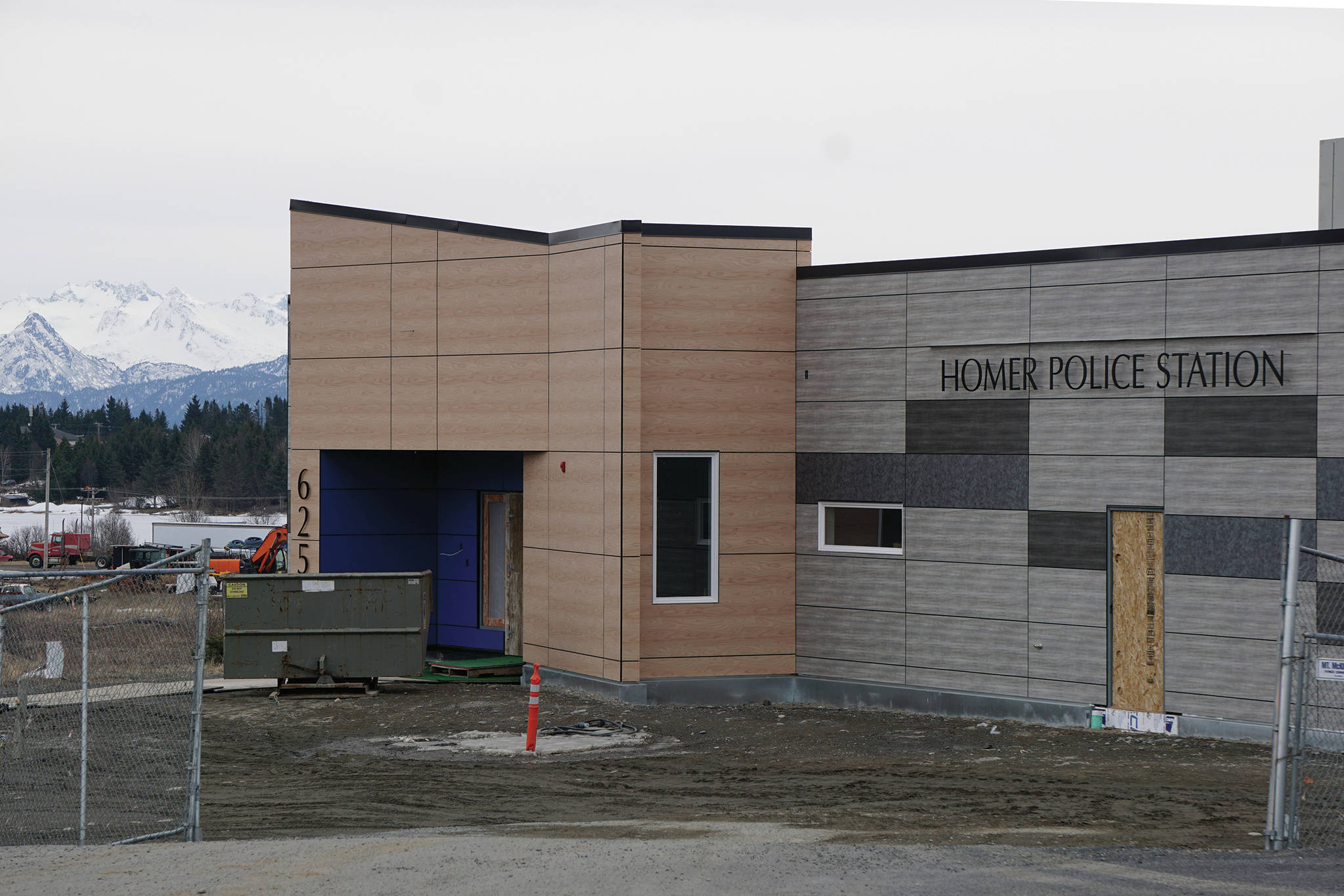 Exterior work on the new Homer Police Station on Grubstake Avenue is almost done as seen on Saturday, April 11, 2020, in Homer, Alaska. (Photo by Michael Armstrong/Homer News)