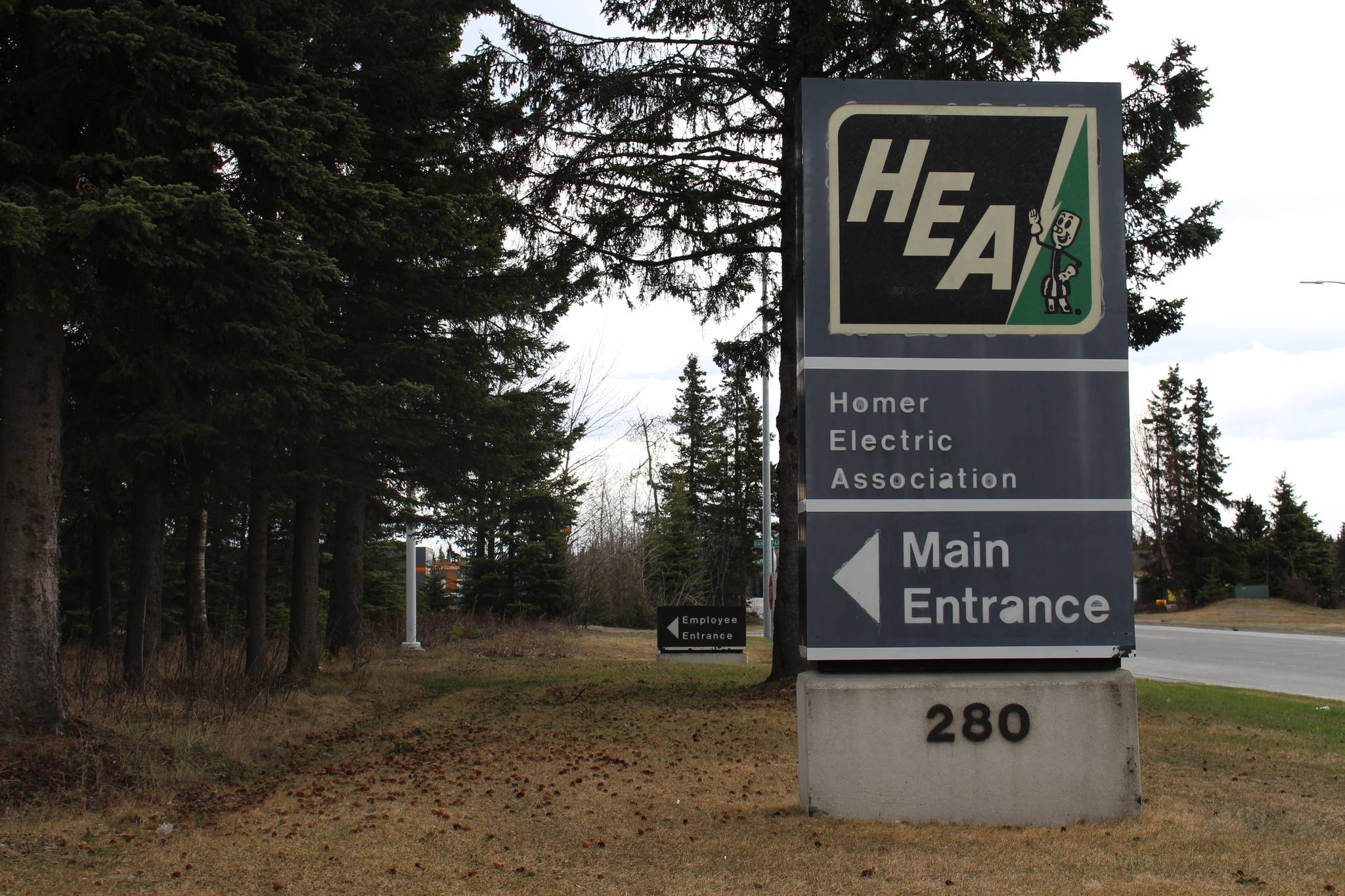 The entrance to the Homer Electric Association office is seen here in Kenai, Alaska, on May 7, 2020. (Photo by Brian Mazurek/Peninsula Clarion)