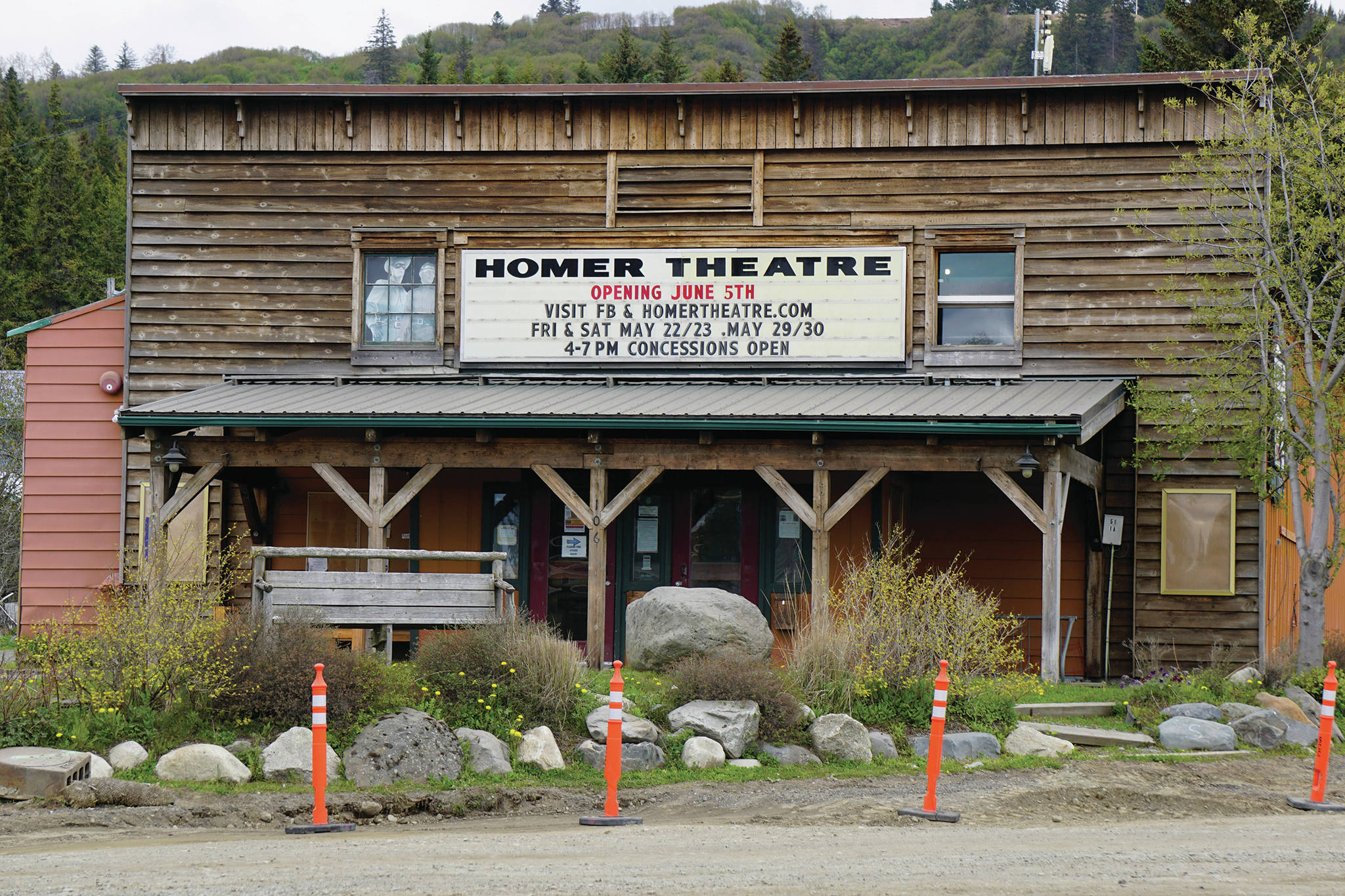 A sign on Friday, May 22, 2020, at the Homer Theatre in Homer, Alaska, advertises its reopening next month on June 5. (Photo by Michael Armstrong/Homer News)
