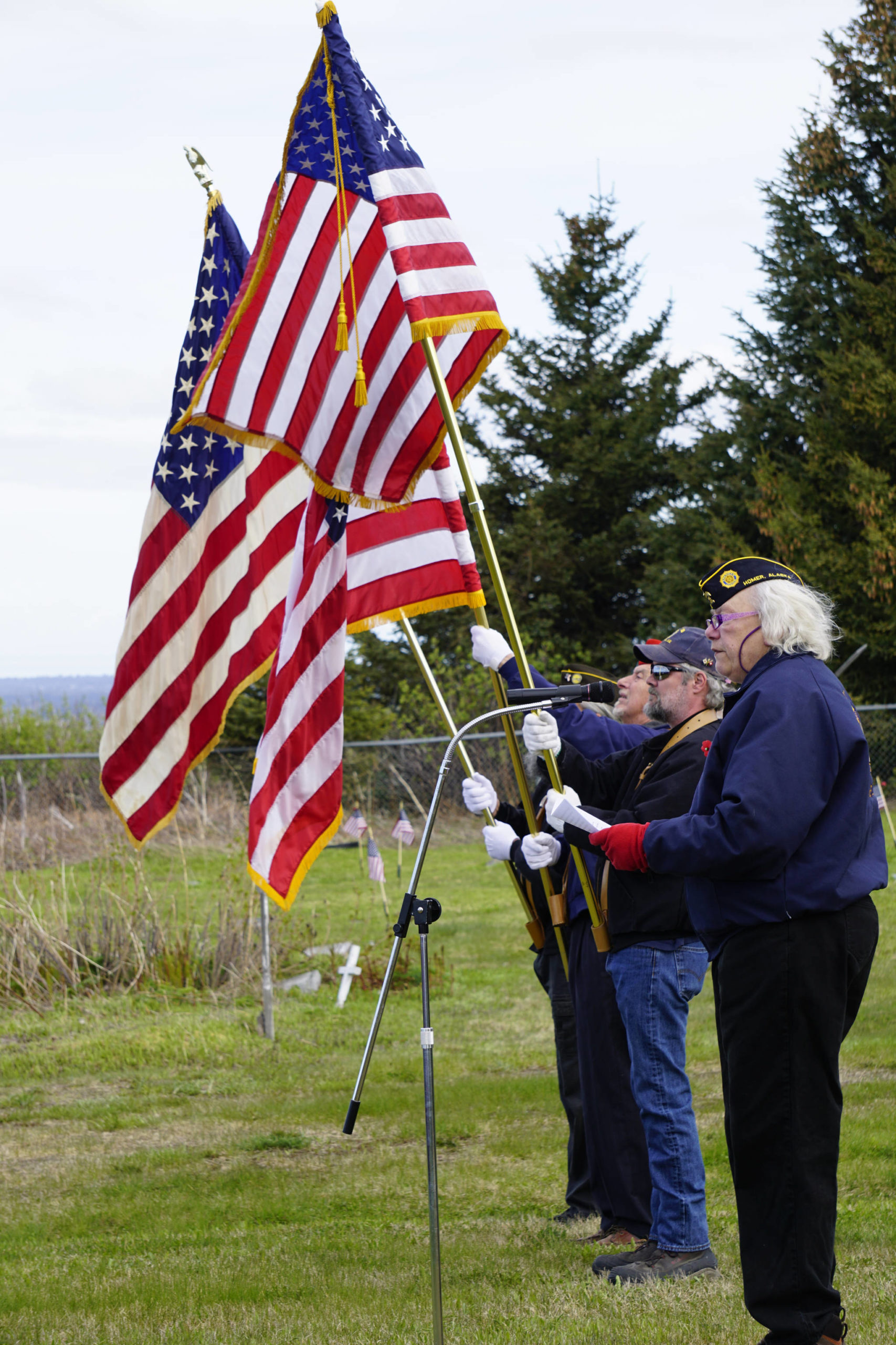 Eileen Faulkner delivers the Memorial Day address on Monday, May 25, 2020, at the Hickerson Memorial Cemetery on Diamond Ridge near Homer, Alaska. (Photo by Michael Armstrong/Homer News)