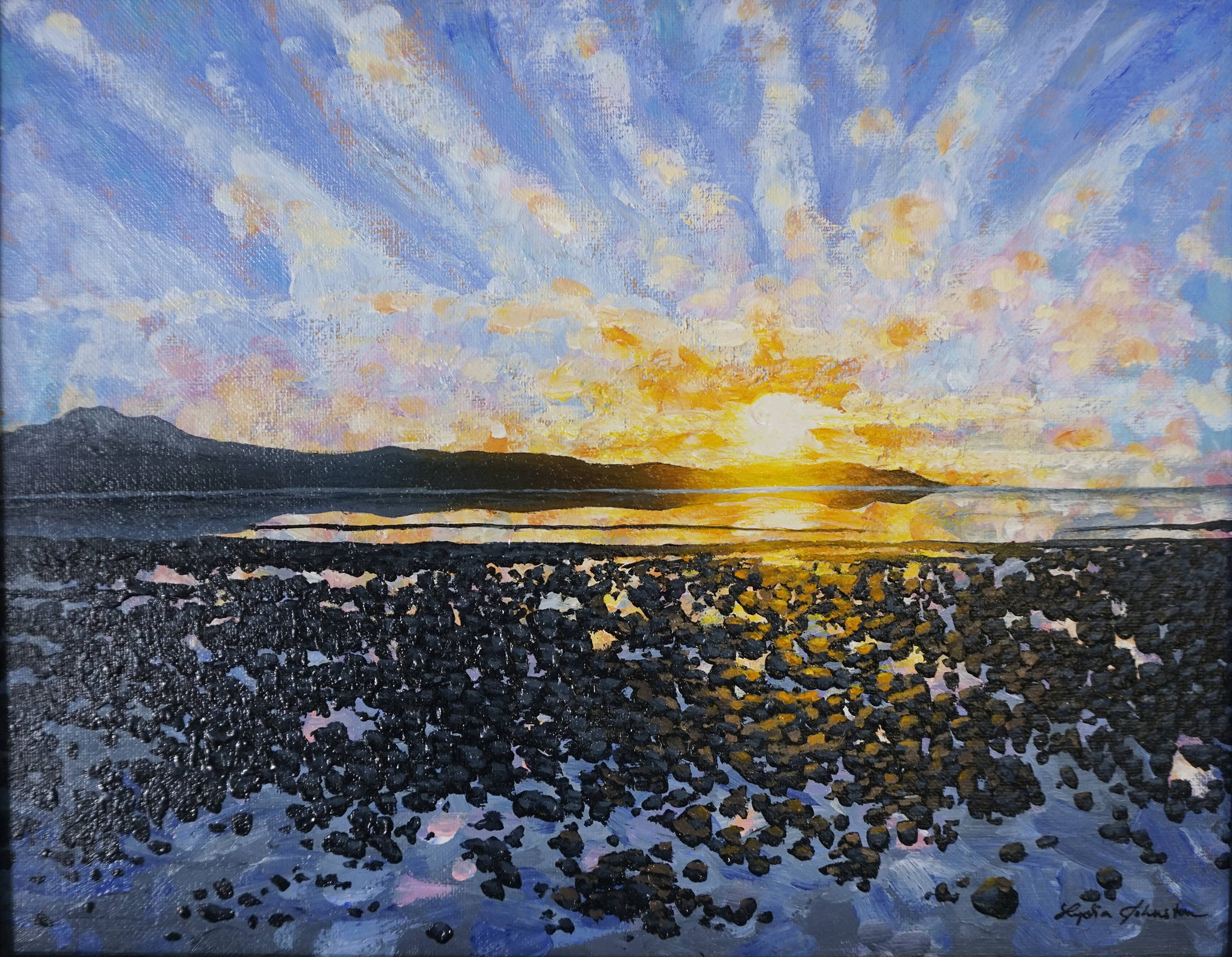 Lydia Johnston’s “December,” one of the paintings from her show, “Dynamic Lighting in Alaska,” that opened June 5, 2020, at Grace Ridge Brewery in Homer, Alaska. (Photo by Michael Armstrong/Homer News)