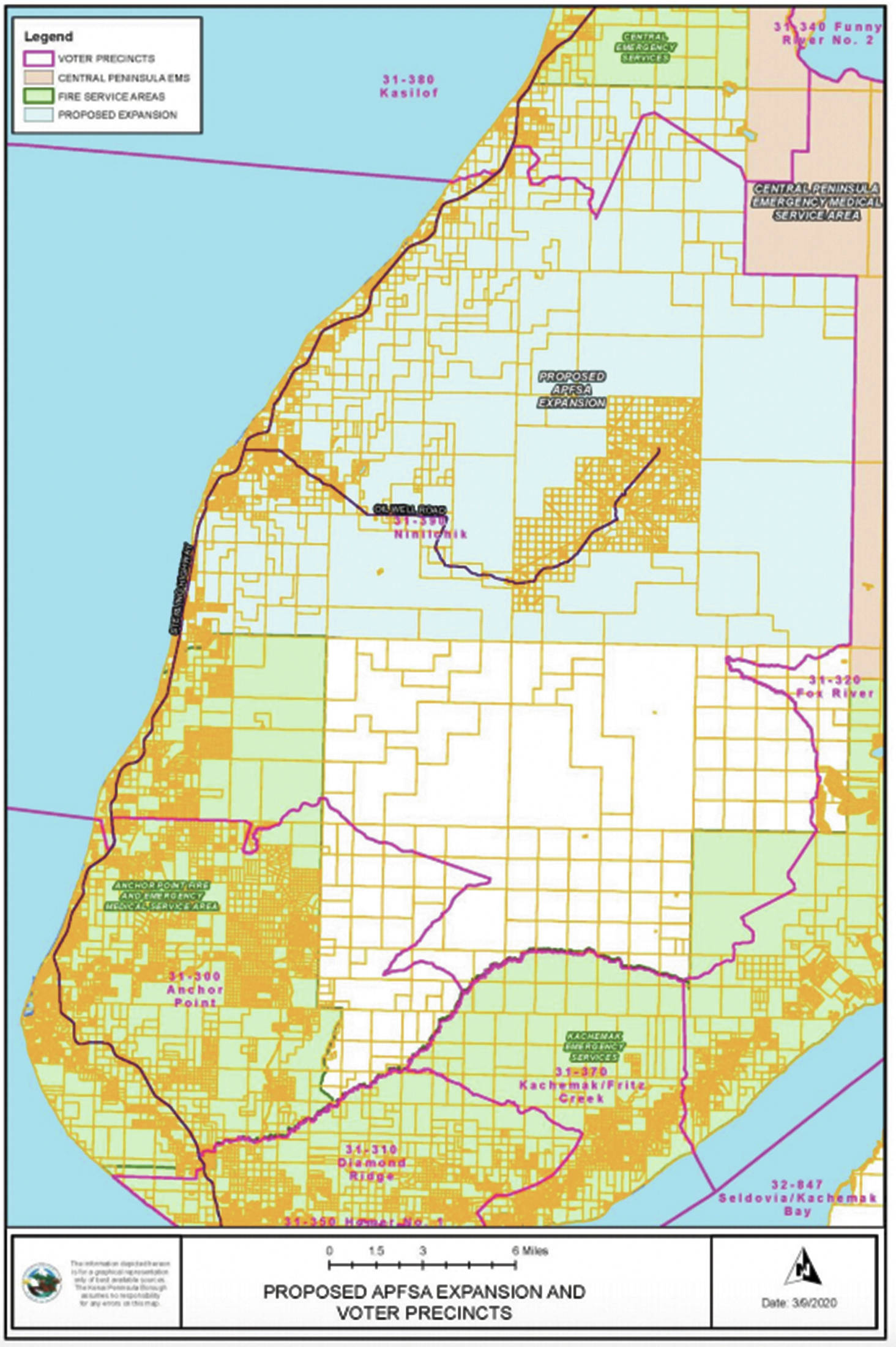 This map from a work group final report shows the proposed boundaries of a combined fire and EMS service area to serve both Anchor Point and Ninilchik, Alaska. The borough is currently gathering feedback on the work group’s final report before the Kenai Peninsula Borough Assembly votes on an ordinance that would put a proposal to form the service area on the October election ballot. (Image courtesy Kenai Peninsula Borough)