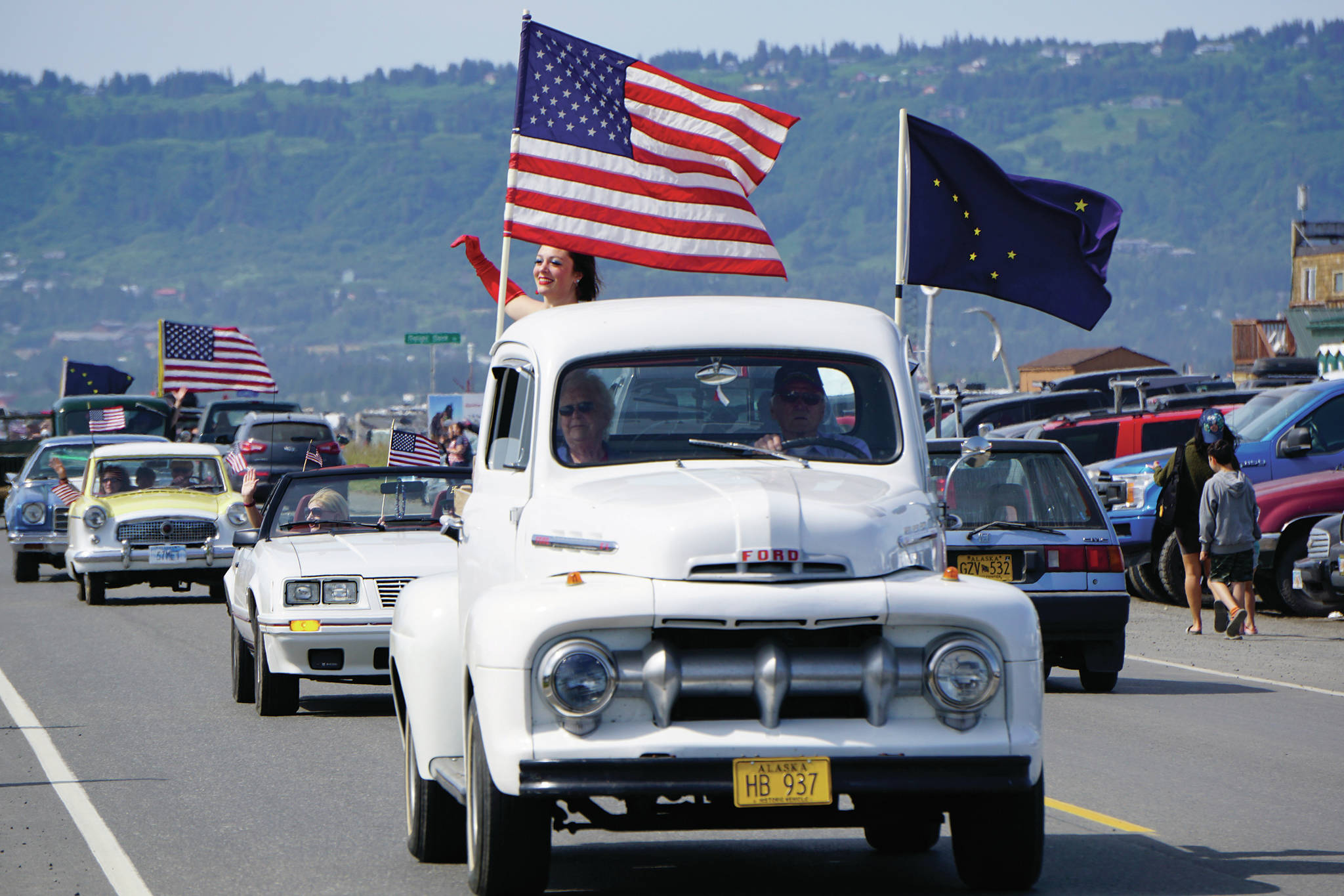 A 1951 Ford pickup truck is part of a group of classic vehicles that did a cruise around Homer on Saturday, July 4, 2020 through town and to the end of the Homer Spit in Homer, Alaska. (Photo by Michael Armstrong/Homer News).