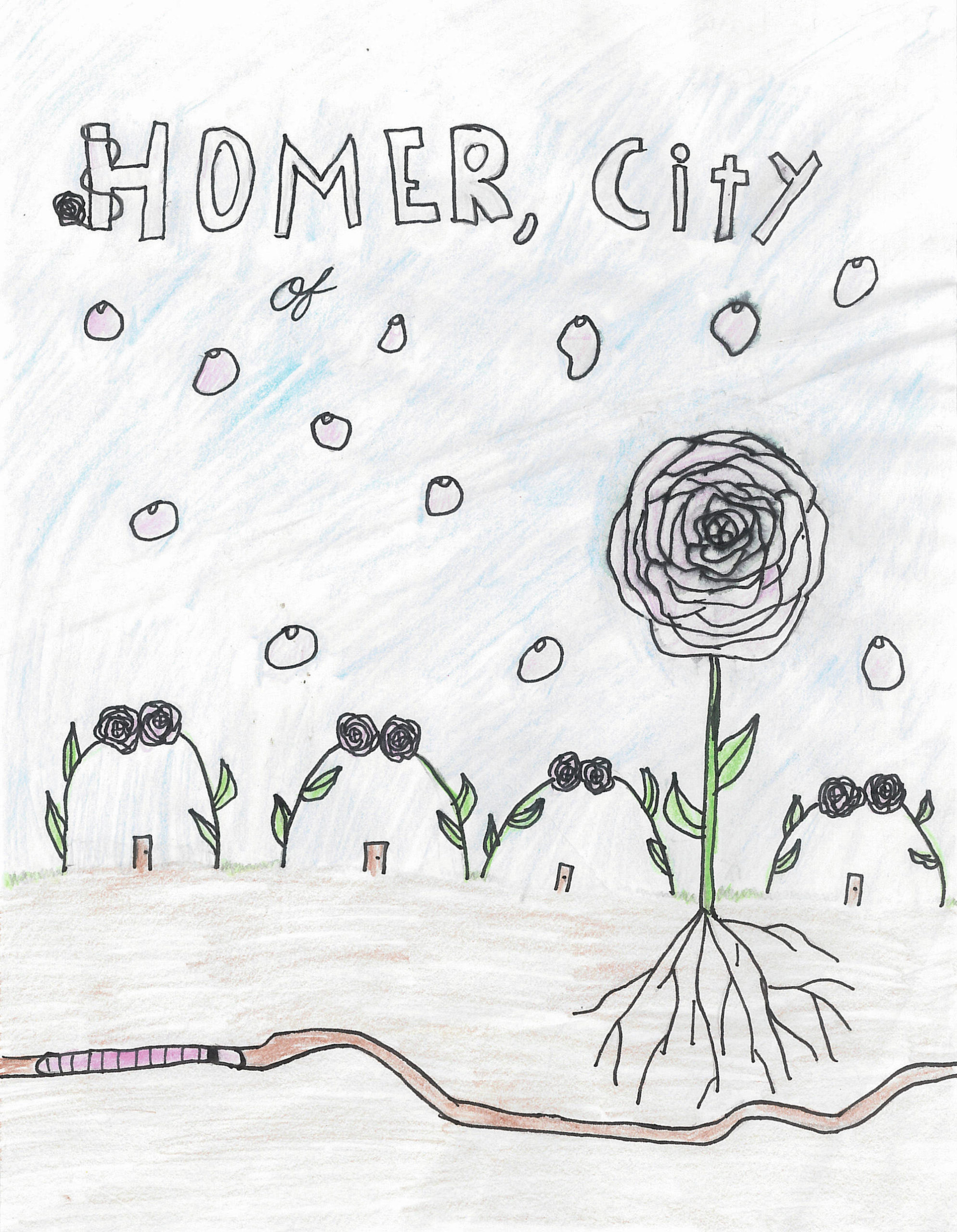 Photo courtesy Homer Council on the Arts                                 Catherine Davis’ winning poster in the grades 5-6 category for the Homer Council on the Arts “Homer, City of Peonies” contest.