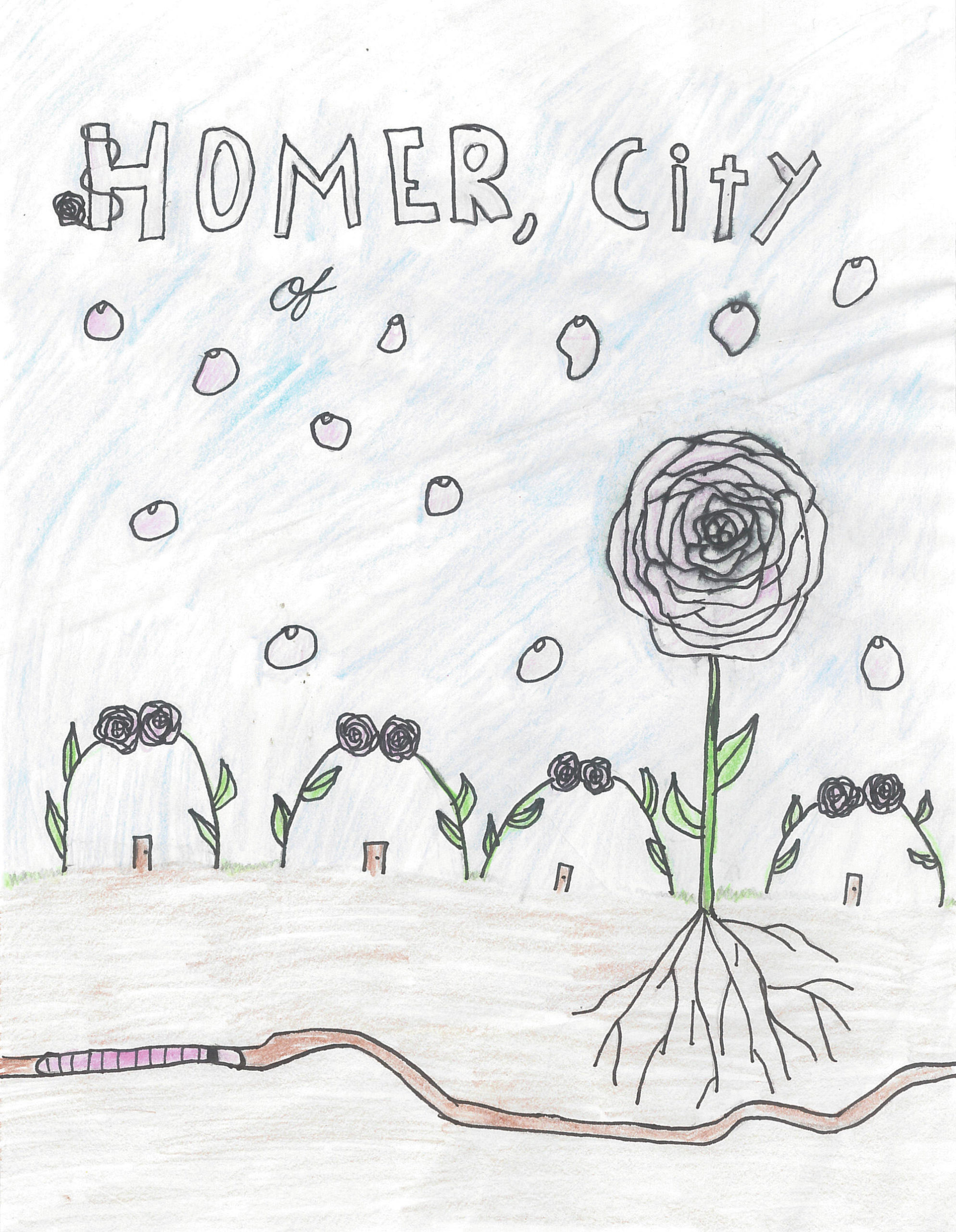 Catherine Davis’ winning poster in the grades 5-6 category for the Homer Council on the Arts “Homer, City of Peonies” contest. (Photo courtesy Homer Council on the Arts)