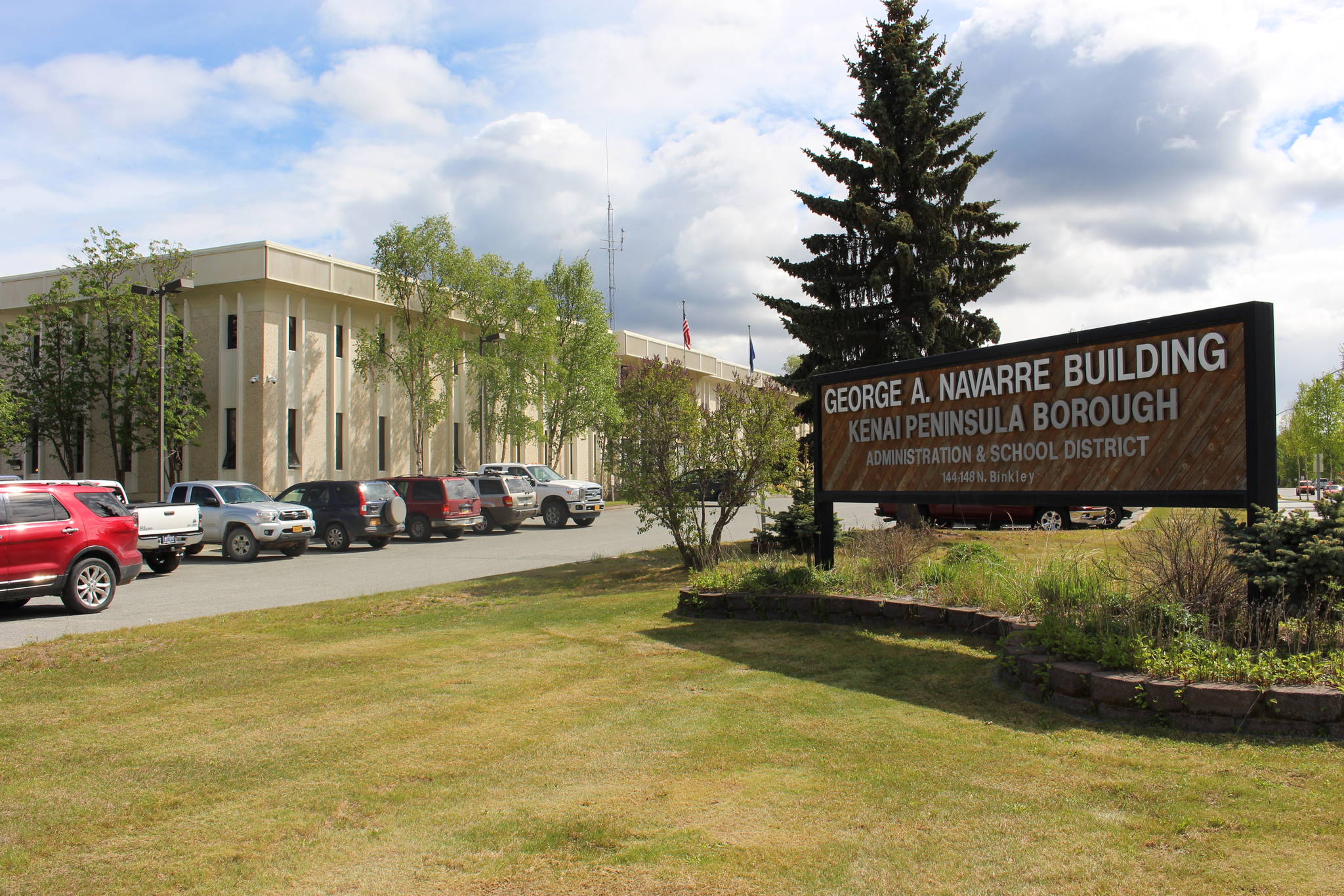 Photo by Brian Mazurek/Peninsula Clarion                                 The entrance to the Kenai Peninsula Borough building in Soldotna is seen here on June 1.
