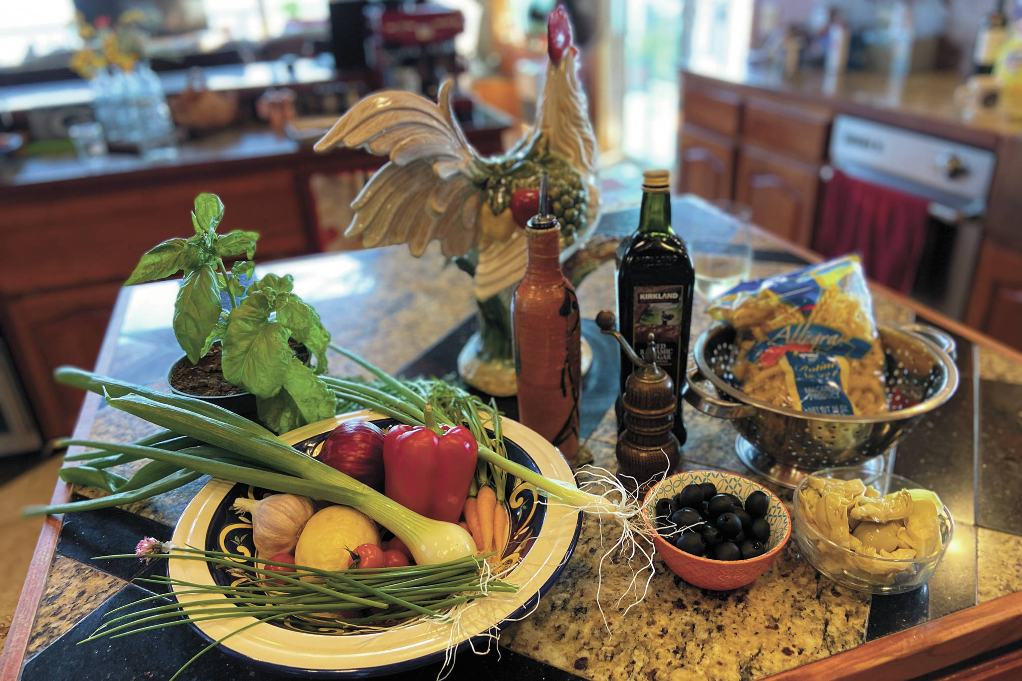 Fixings for a pasta salad sit ready in Teri Robl’s Homer, Alaska kitchen. (Photo by Teri Robl)