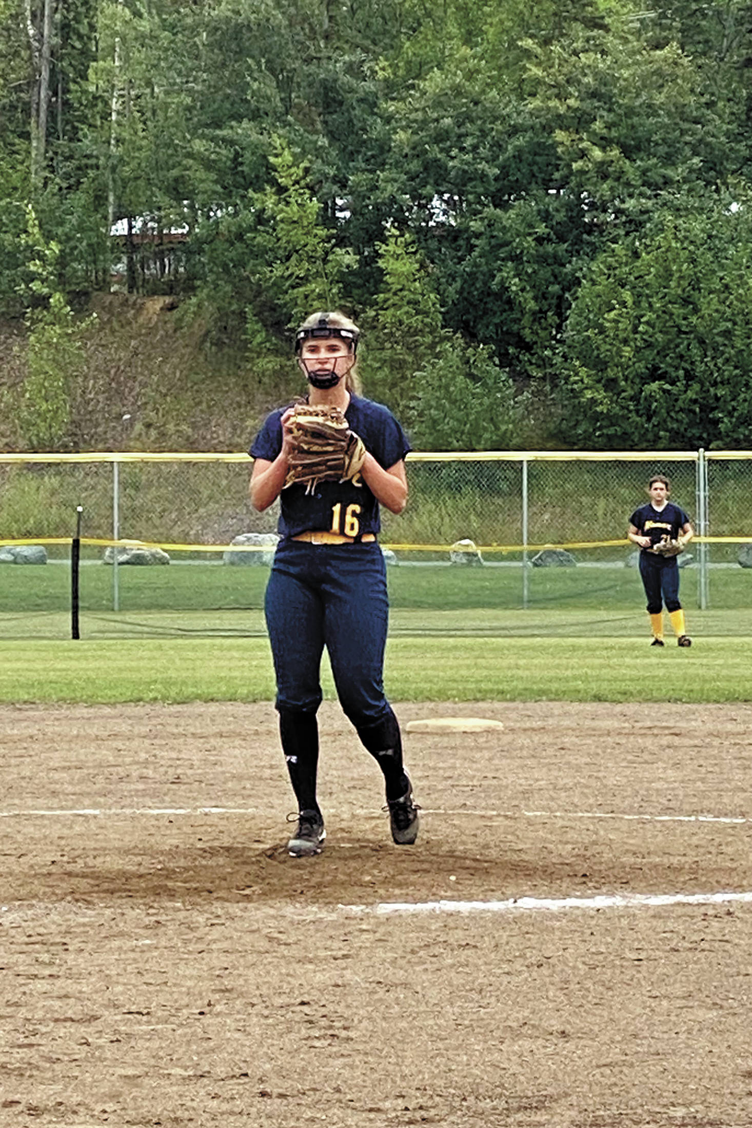 Homer High School graduate Annalynn Brown prepares to pitch during a state tournament for softball the weekend of Aug. 1-2, 2020 in Anchorage, Alaska. (Photo by Monica Anderson)