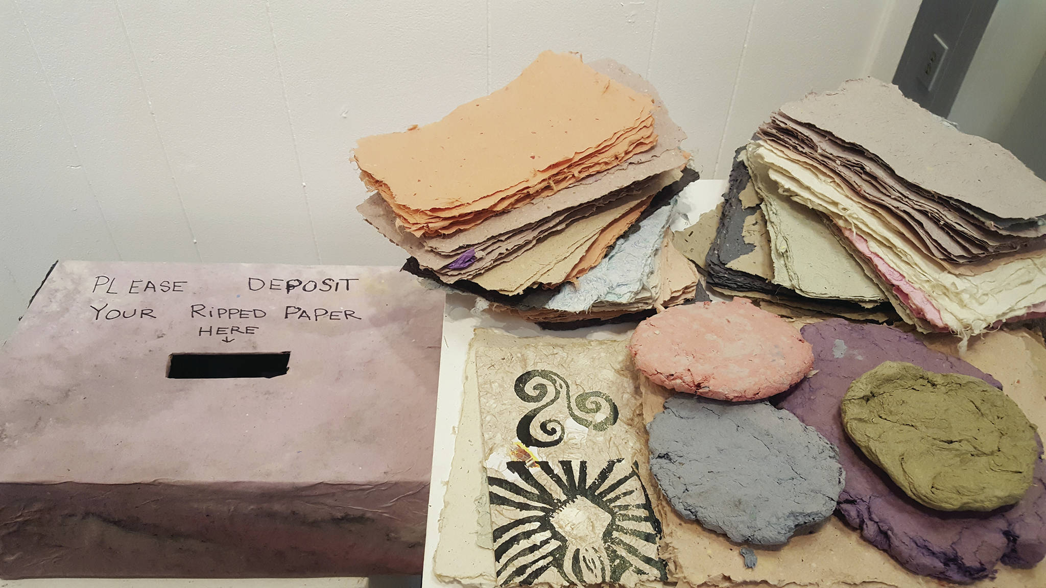 Artists Desiree Hagen and Kayla Bloom invited visitors to write on pieces of paper at the Homer Council on the Arts in Homer, Alaska and then deposit them in a box to be used in an art installation on Friday, Sept. 4, 2020. (Photo courtesy Homer Council on the Arts)