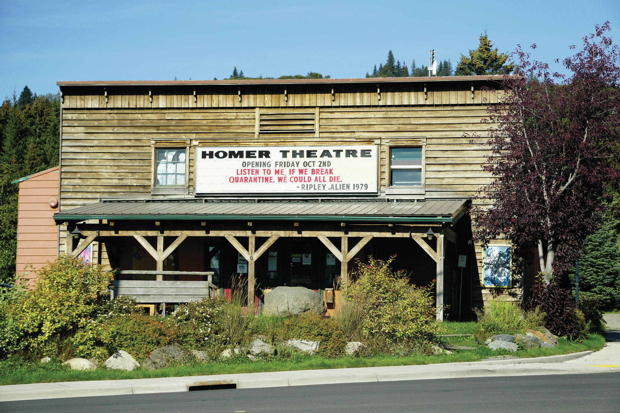 The Homer Theatre, as seen on Sept. 11, 2020, in Homer, Alaska. (Photo by Michael Armstrong/Homer News)