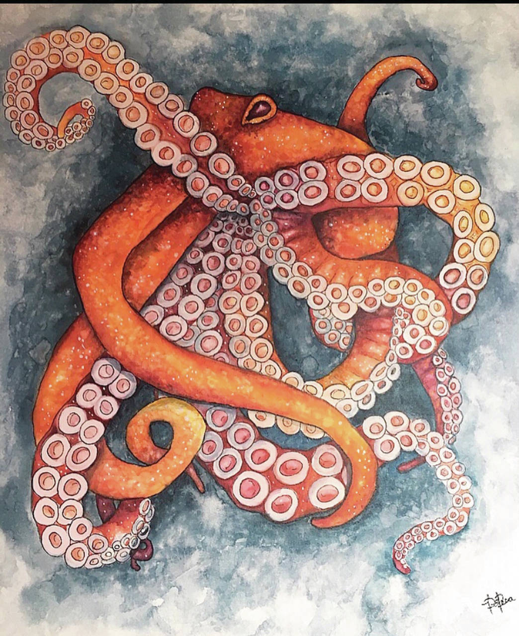 Jen DePesa’s octopus painting is one of the works of art shown at Grace Ridge Brewery for its October 2020 show benefiting South Peninsula Haven House in Homer, Alaska. (Photo courtesy of South Peninsula Haven House)