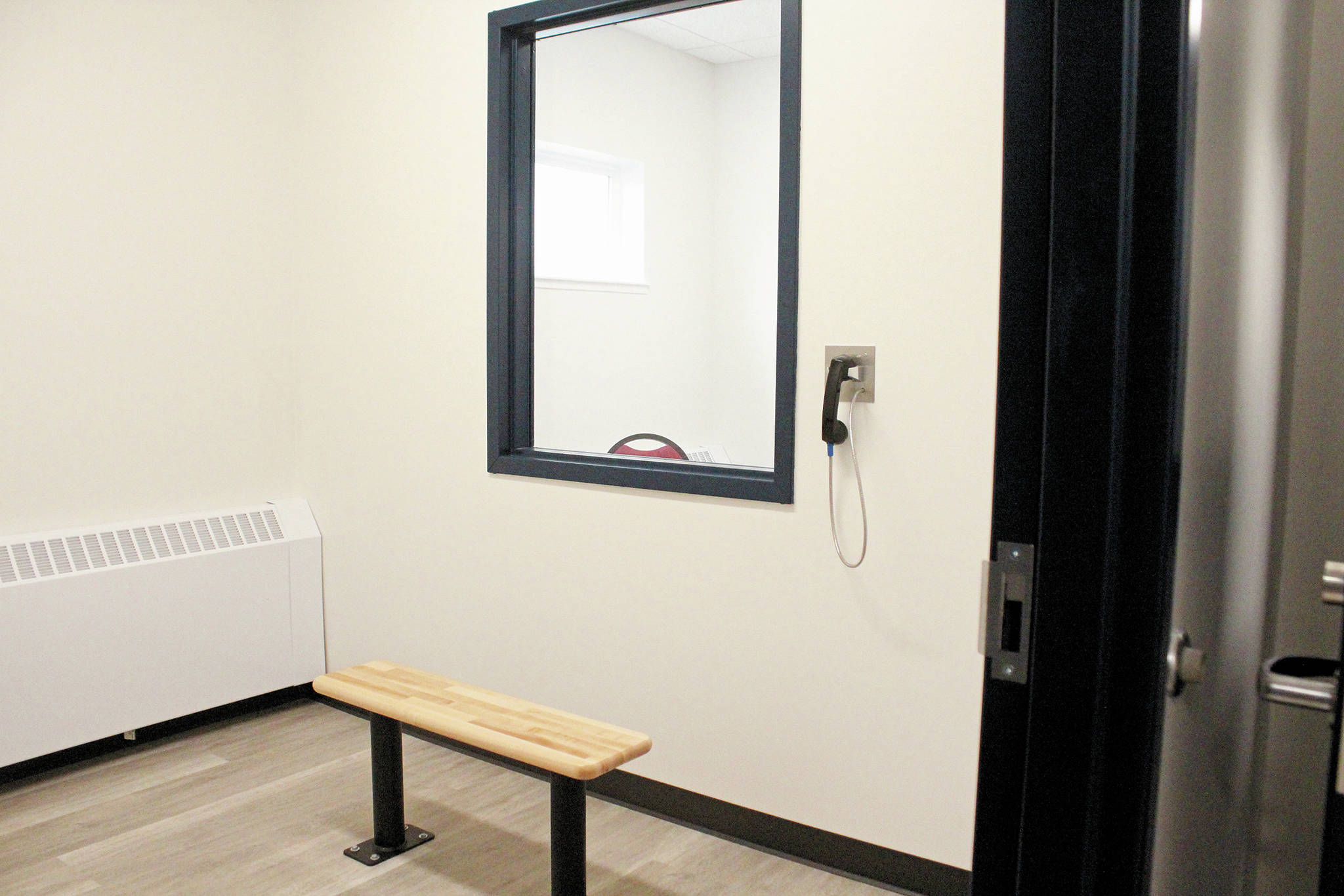 The visitation room in the new Homer Police Station, seen here Thursday, Sept. 24, 2020 in Homer, Alaska, is completely separate from the administrative side of the building. In the old police station, prisoners had to be taken into the administrative space to meet with visitors. (Photo by Megan Pacer/Homer News)