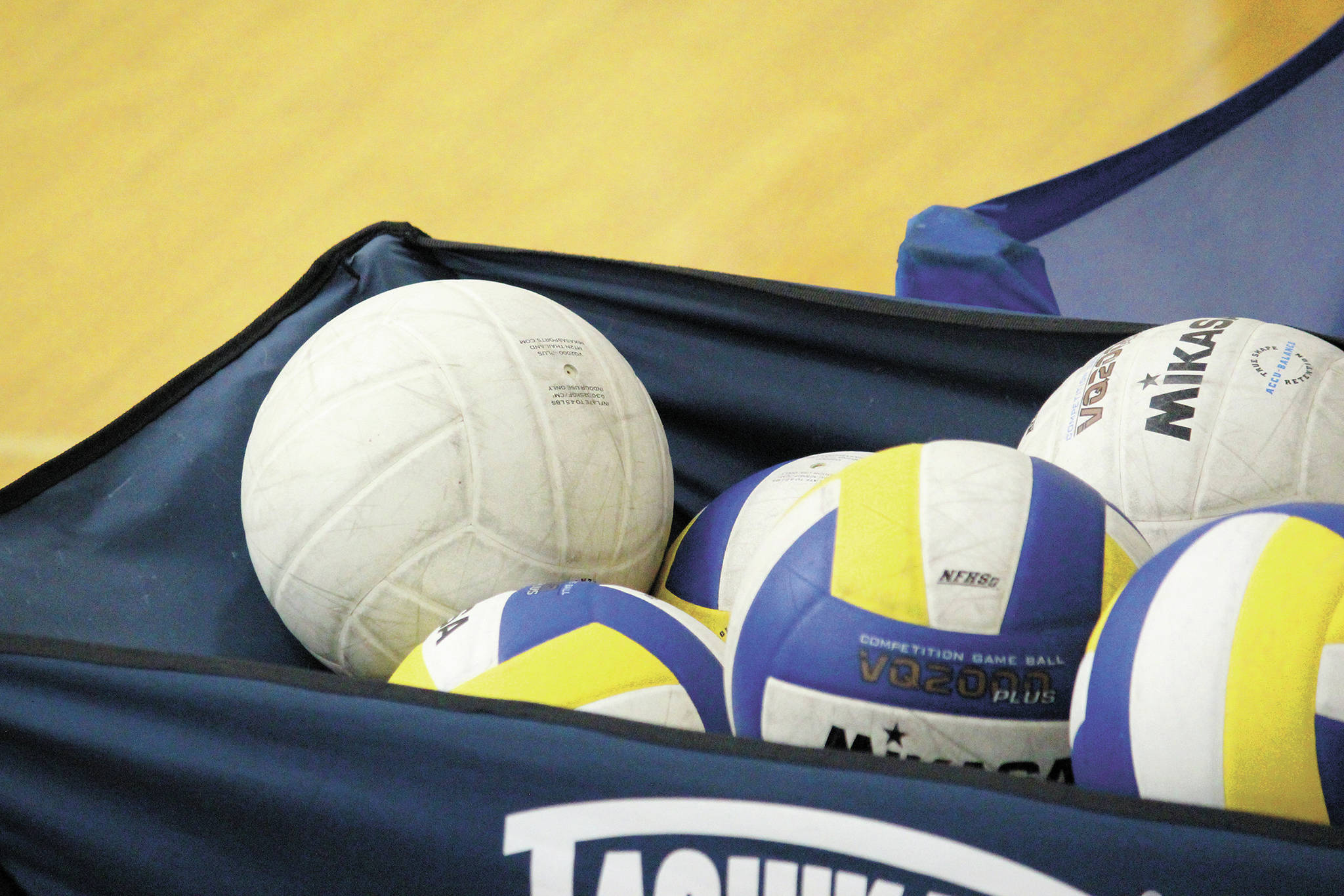 Volleyballs in the Alice Witte Gymnasium in Homer, Alaska. (Photo by Megan Pacer/Homer News)